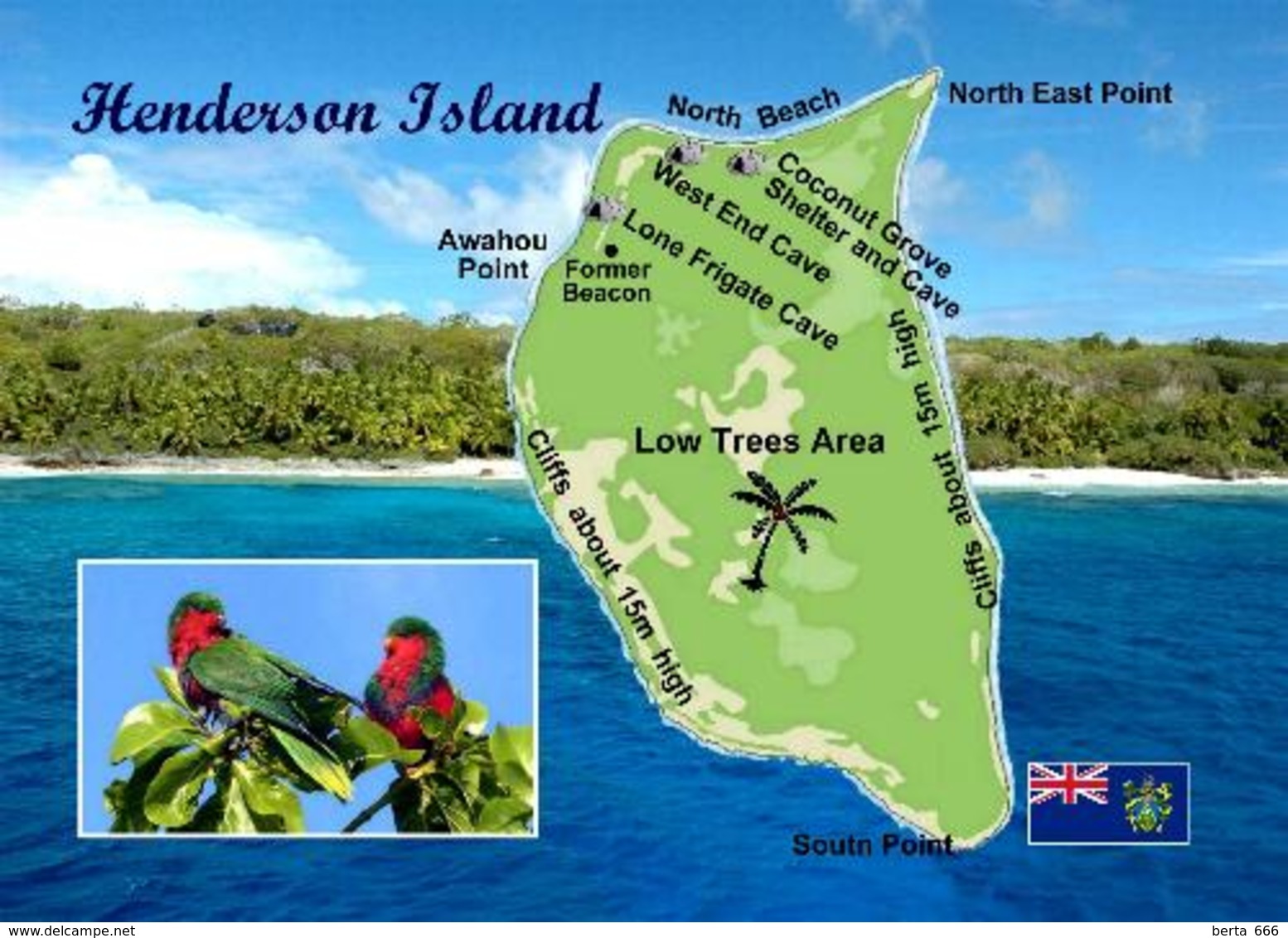 Pitcairn Henderson Island Map UNESCO New Postcard Pitcairninseln AK - Pitcairn