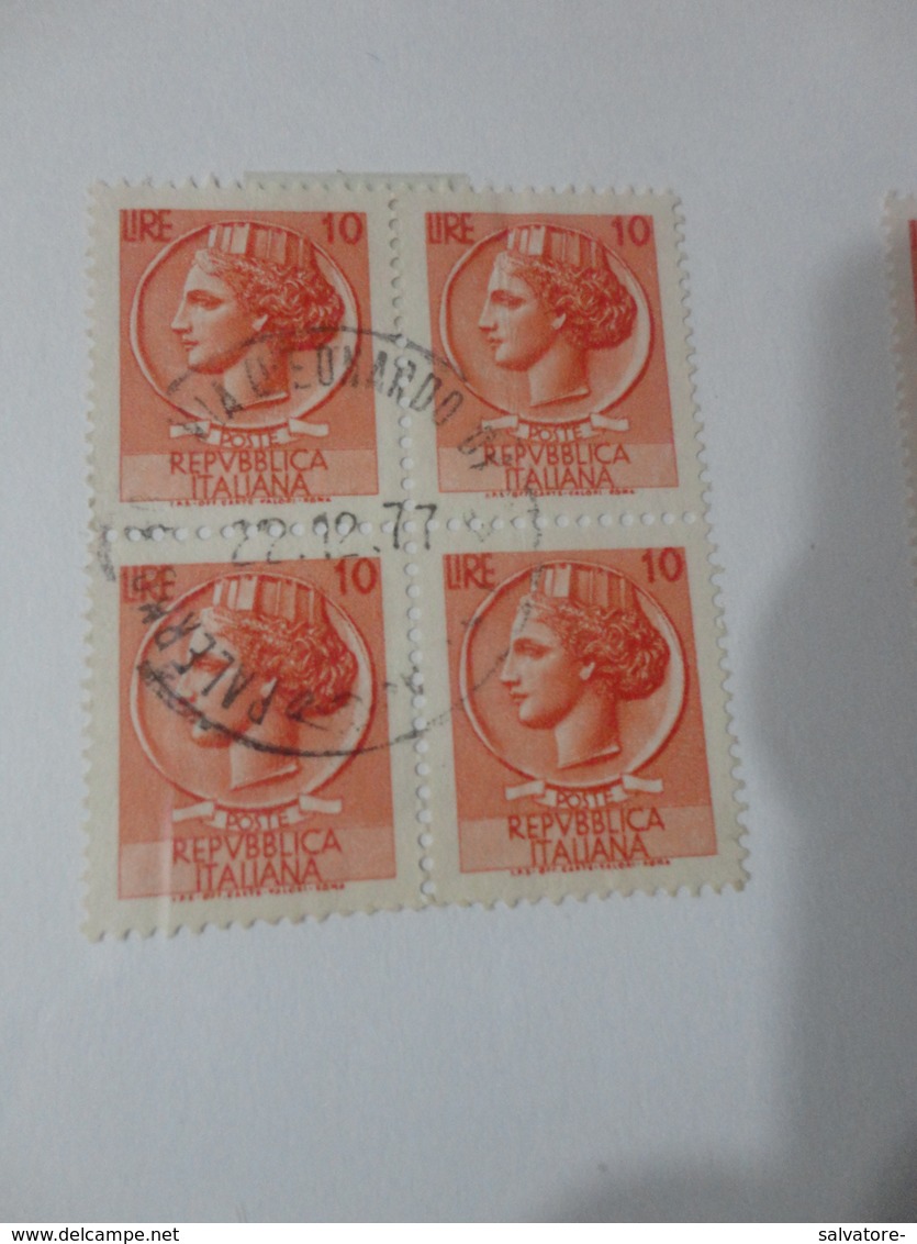 FRANCOBOLLI IN QUARTINA 10 LIRE - 1971-80: Storia Postale