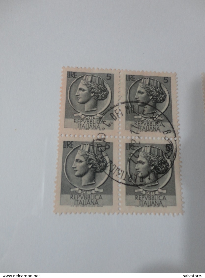 FRANCOBOLLI IN QUARTINA 5 LIRE - 1971-80: Storia Postale