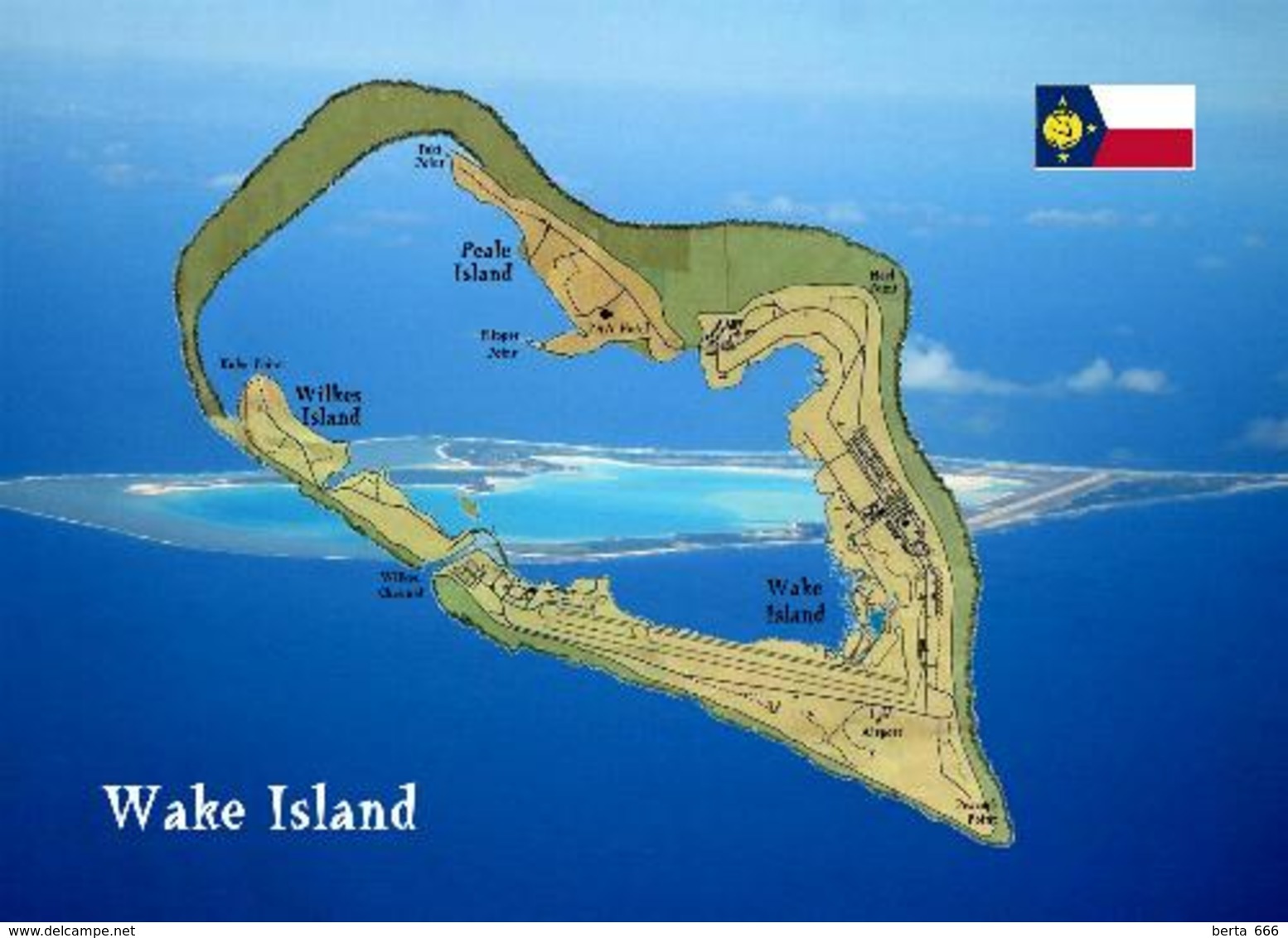 Wake Island Map New Postcard Insel Landkarte AK - Sonstige & Ohne Zuordnung
