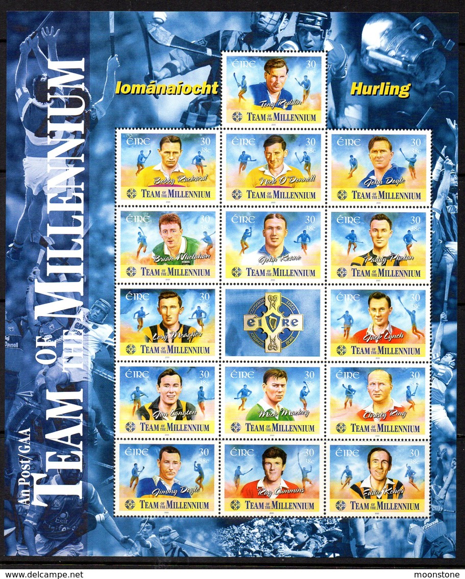 Ireland 2000 GAA Centenary Hurling Team Of The Millenium Sheetlet, MNH, SG 1329/43 - Unused Stamps