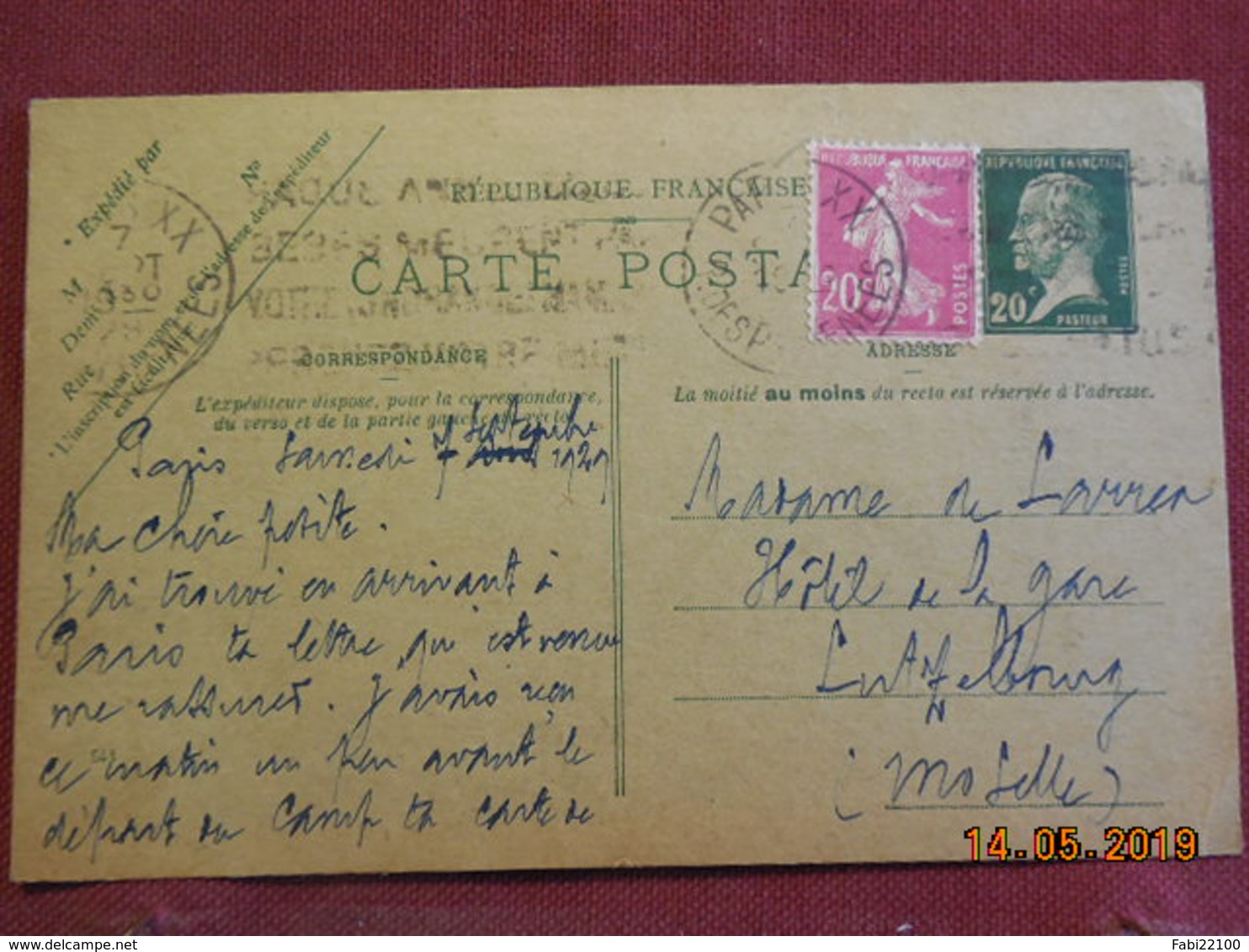 Entier Postal De 1929 à Destination De Lutzelbourg - Postales Tipos Y (antes De 1995)