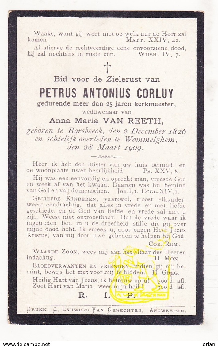 DP Kerkmeester - Petrus A. Corluy ° Borsbeek 1826 † Wommelgem 1909 X Anna M. Van Reeth - Andachtsbilder