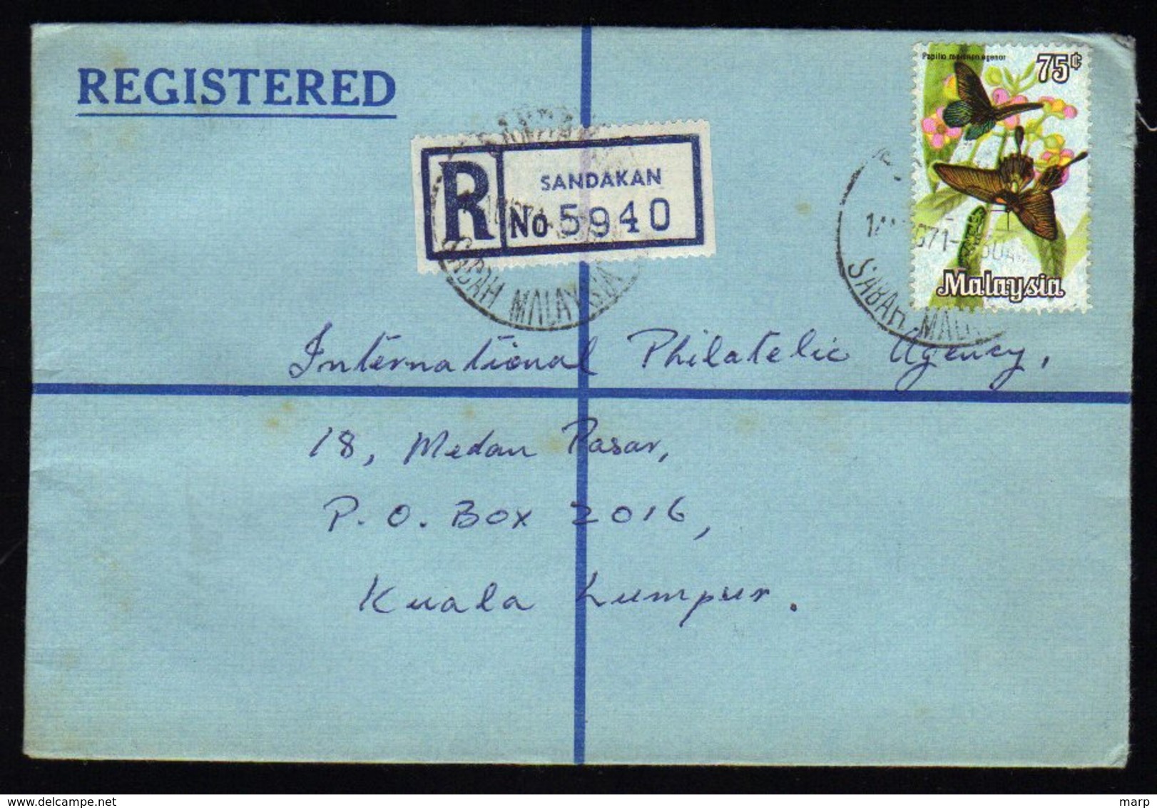 Malaysia Registered Cover From Sandakan To Kuala Lumpur 1971 - Malaysia (1964-...)