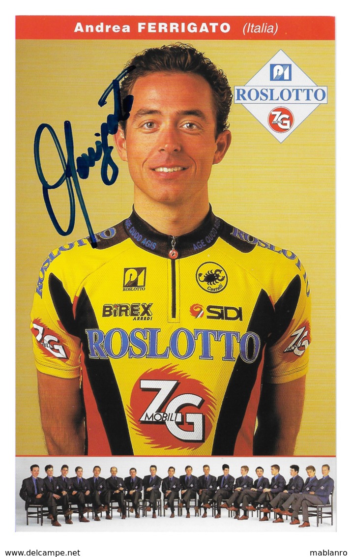 CARTE CYCLISME ANDREA FERRIGATO SIGNEE TEAM ROSLOTTO - ZG 1996 - Ciclismo