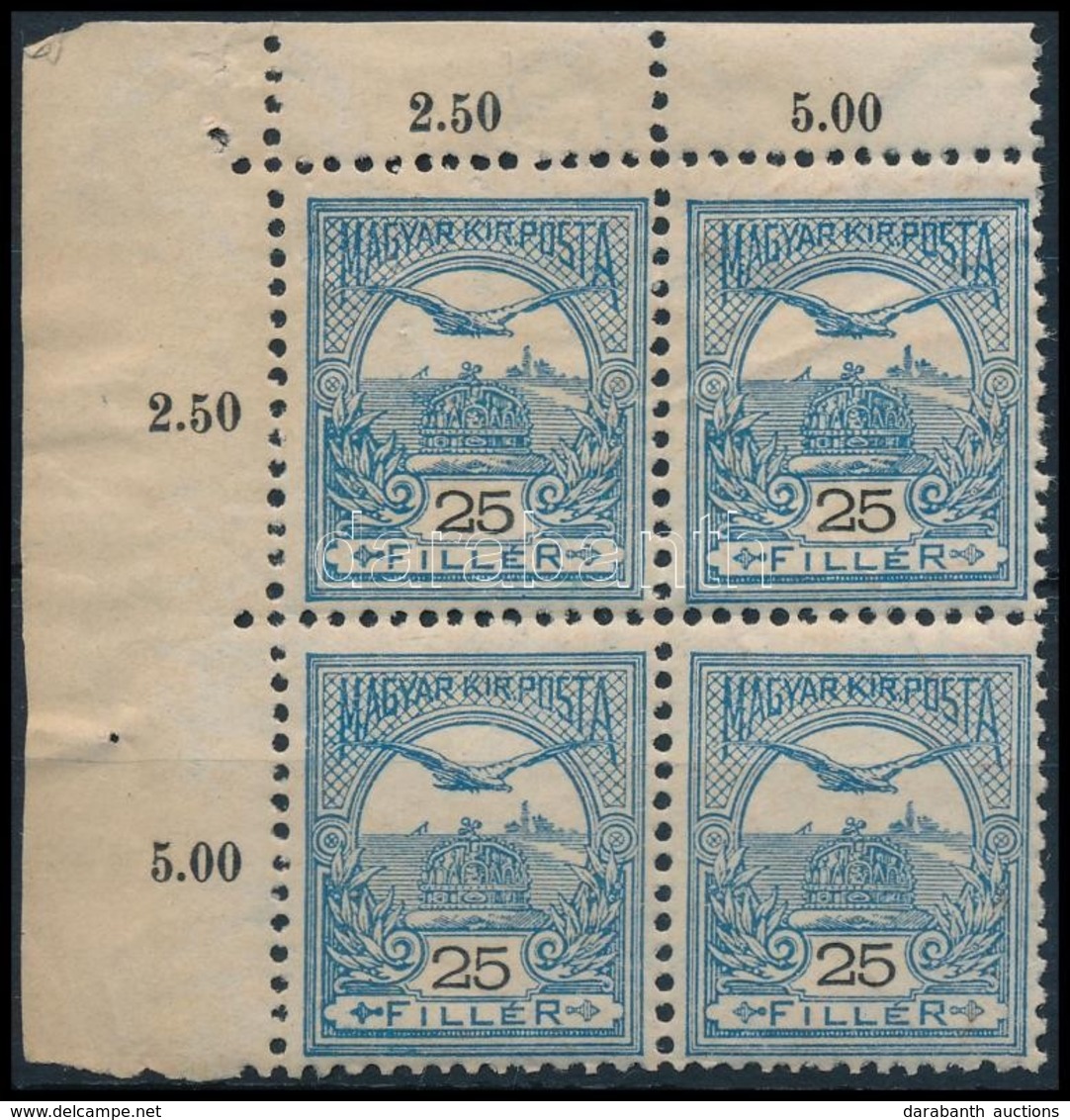 ** * 1904 Turul 25f ívsarki Négyestömb Felül Fogazógép Ugrással, '2' Vízjelállás, 1 Bélyeg Falcos / 1 Stamp Hinged (77.0 - Altri & Non Classificati