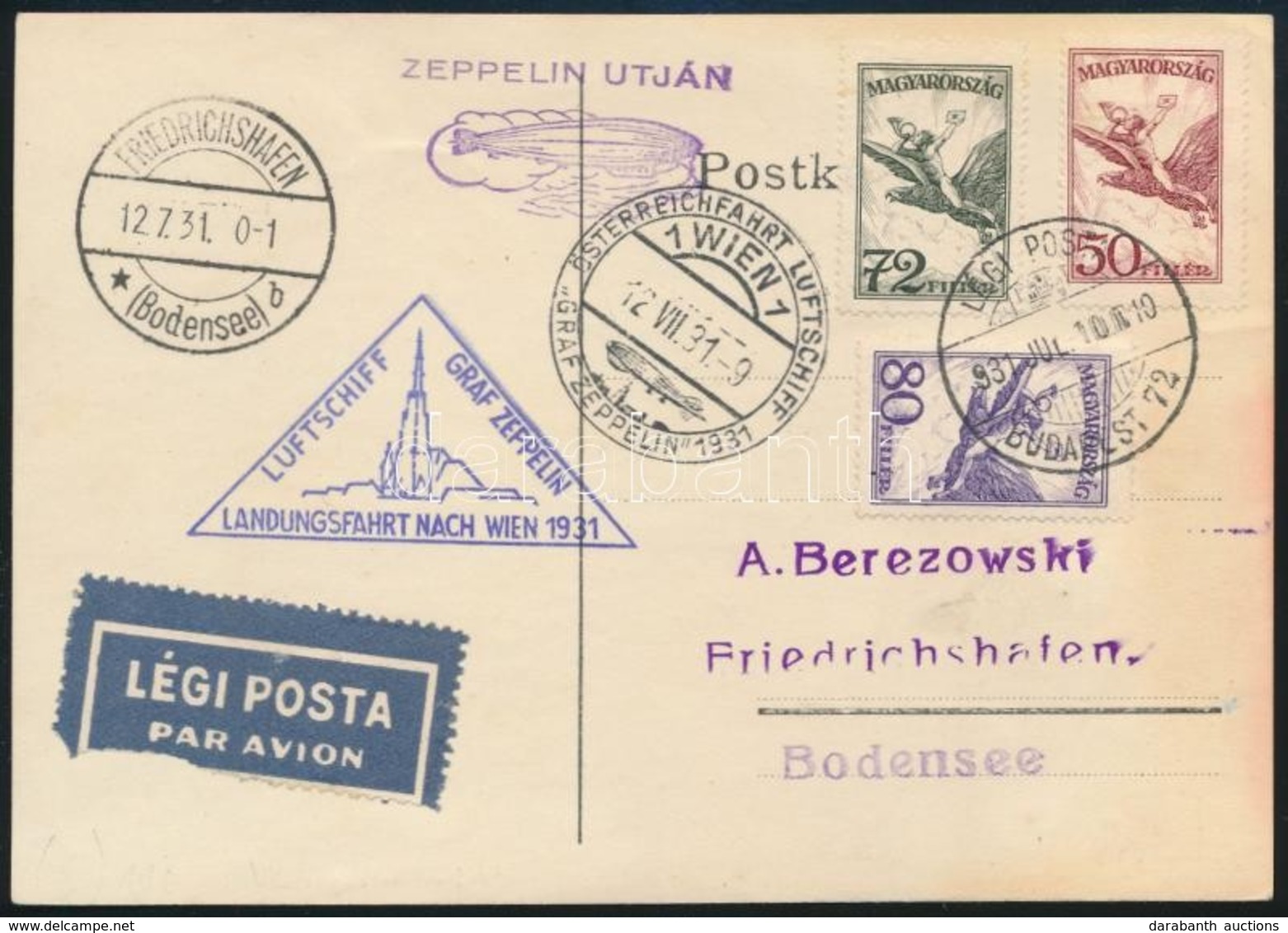 1931 Zeppelin Bécsi útja Levelezőlap - Other & Unclassified