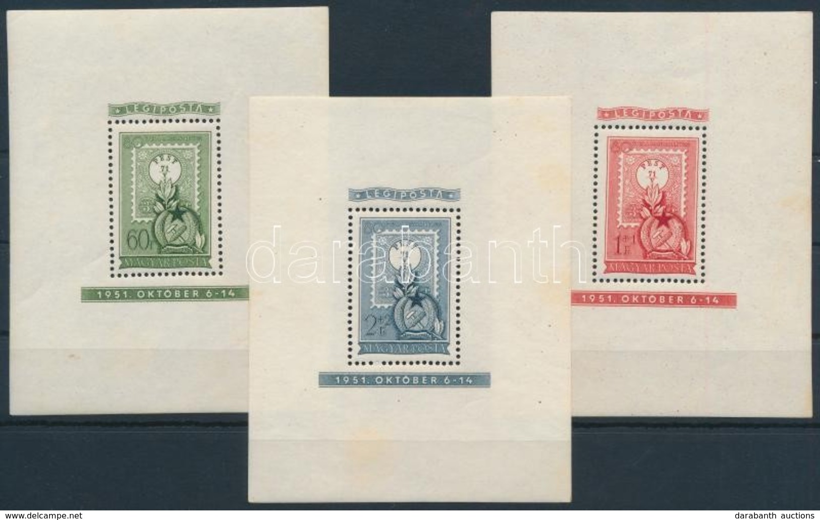 ** 1951 80 éves A Magyar Bélyeg Blokksor (45.000) (sárgulás, Rozsda / Yellowish, Stain) - Other & Unclassified