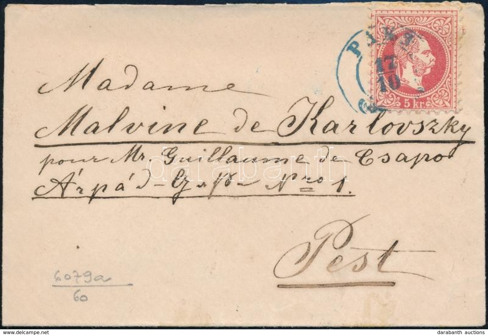 1870 5kr  Levélen Kék 'PAKS' - Other & Unclassified