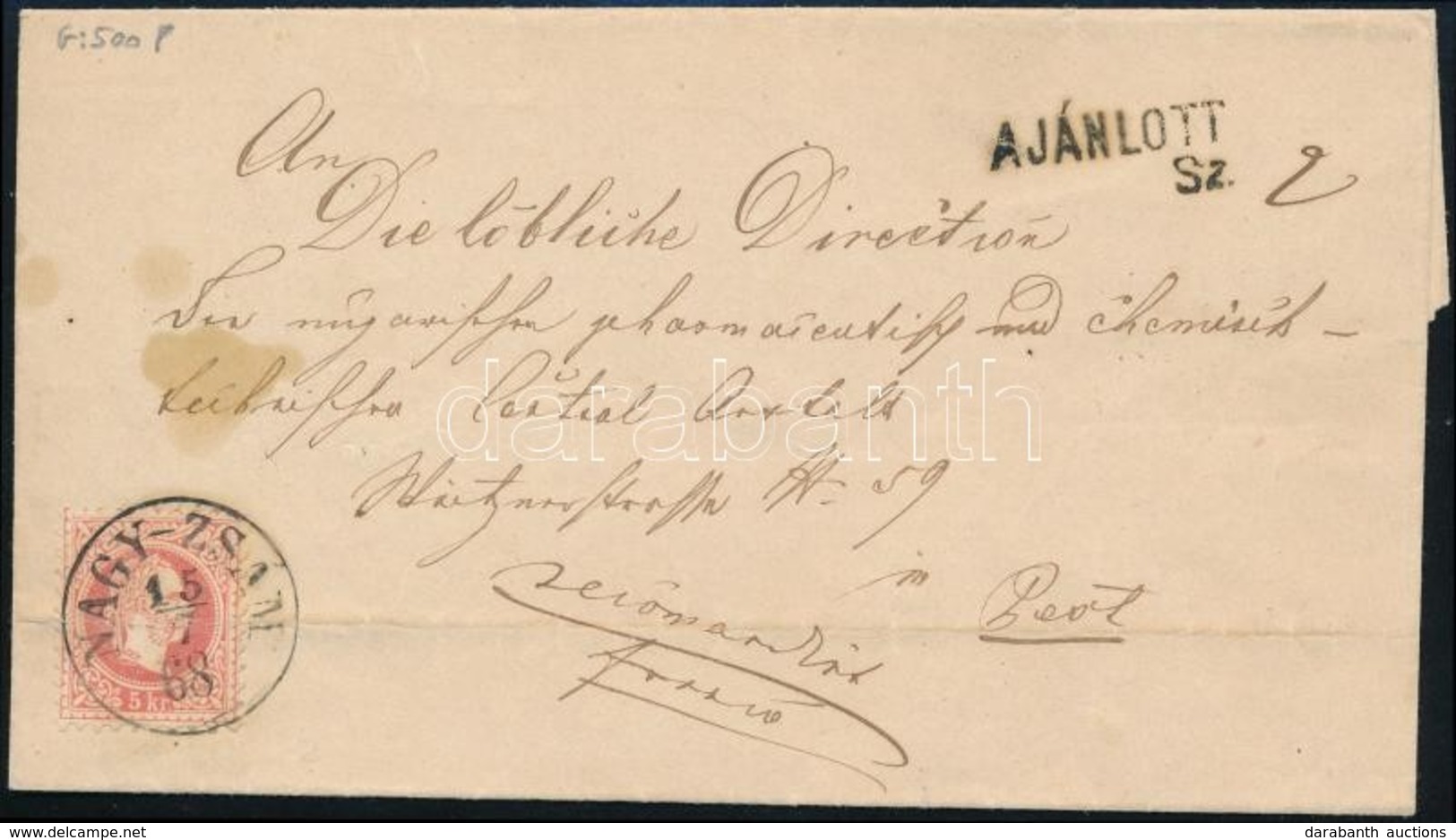 1868 5kr (regiszterhajtás) + A Hátoldalon Bontásnál Eltépett 10kr Ajánlott Levélen 'NAGY-ZSÁM' (Gudlin 500 Pont) - Other & Unclassified