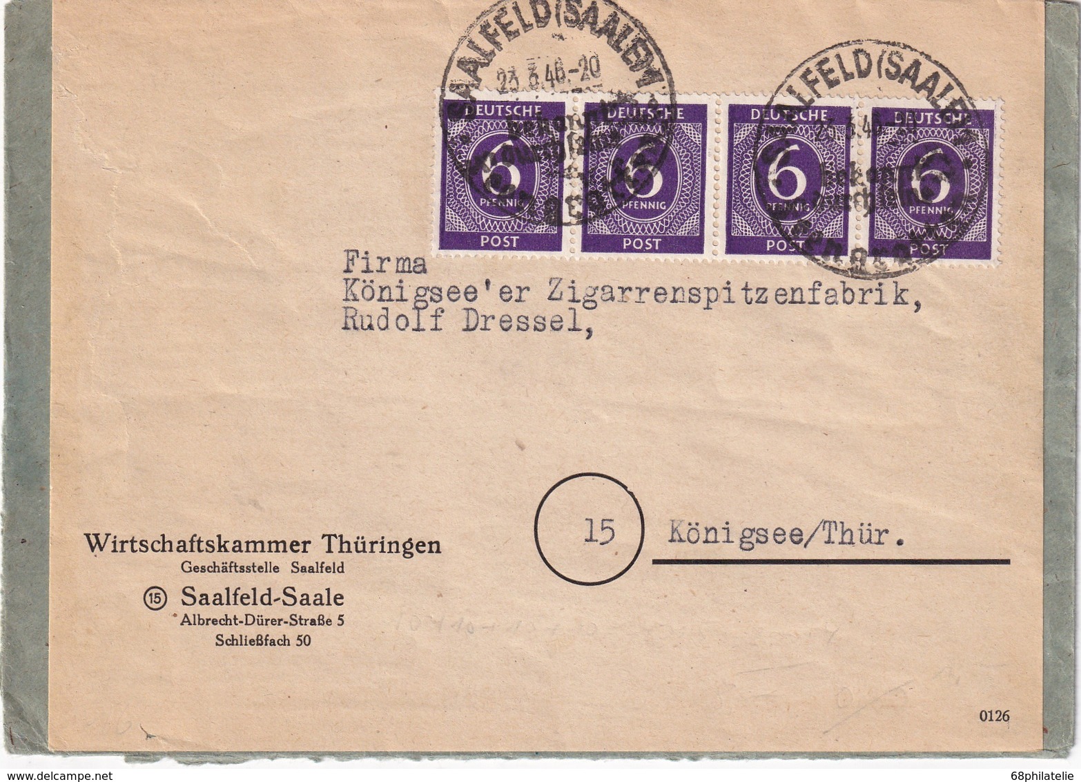 ALLEMAGNE ZONE AAS 1946  LETTRE DE SAALFELD - Sonstige & Ohne Zuordnung