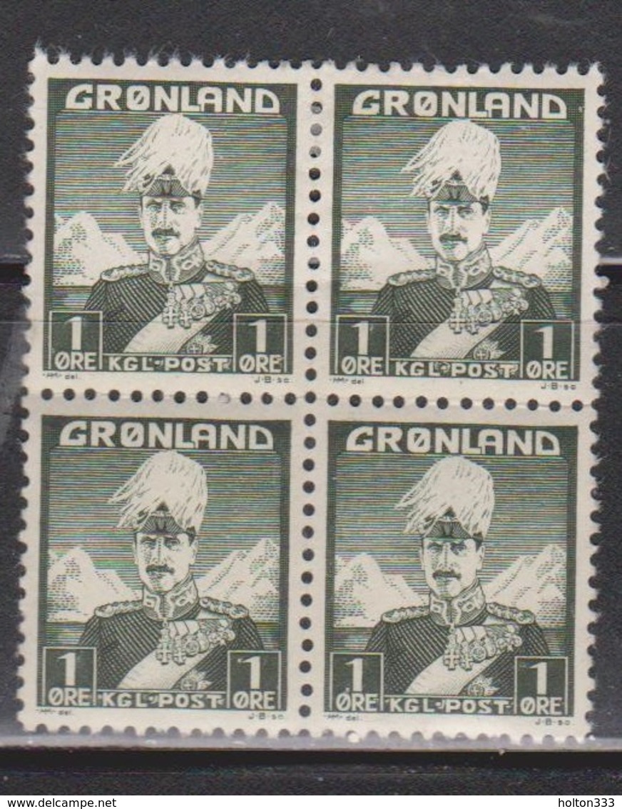 GREENLAND Scott # 1 Block 2MNH & 2 MH - King Christian X - Unused Stamps