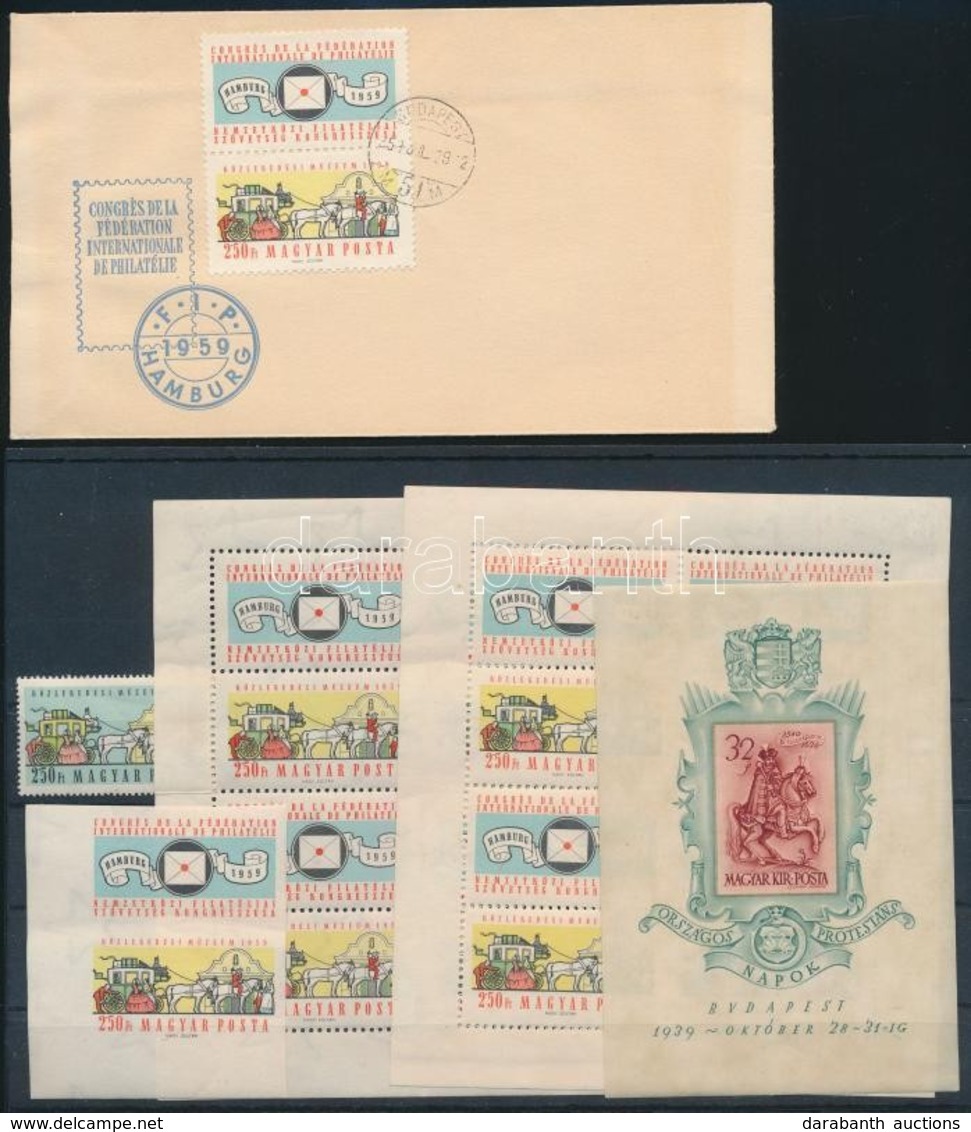 ** 1939 Bethlen Blokk  + 1959 FIP (II.) összeállítás 2 Kisív, 1 Bélyeg, 1 Vágott ívsarki Bélyeg, + 1 FDC - Andere & Zonder Classificatie