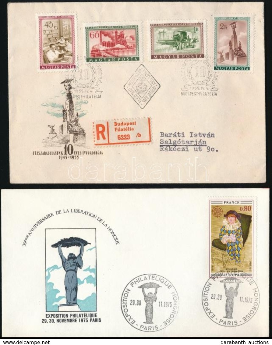 1955 Felszabadulás Sor FDC + DISZ Kongresszus Levélen + 1975 Francia Boríték - Hungarika - Autres & Non Classés