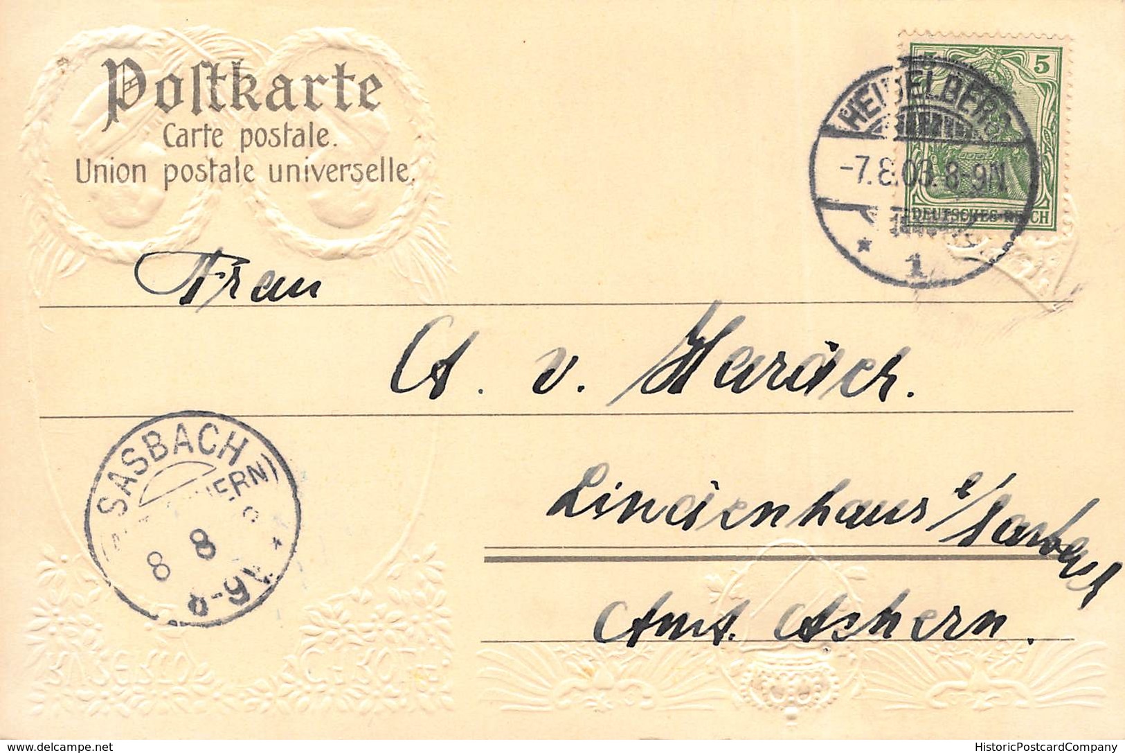 HEIDELBERG GERMANY CARL FRIEDRICH-GROSSH FRIEDRICH 1803-1903-HERALDRY EMBOSSED-EDM Von KONIG POSTCARD 40659 - Heidelberg