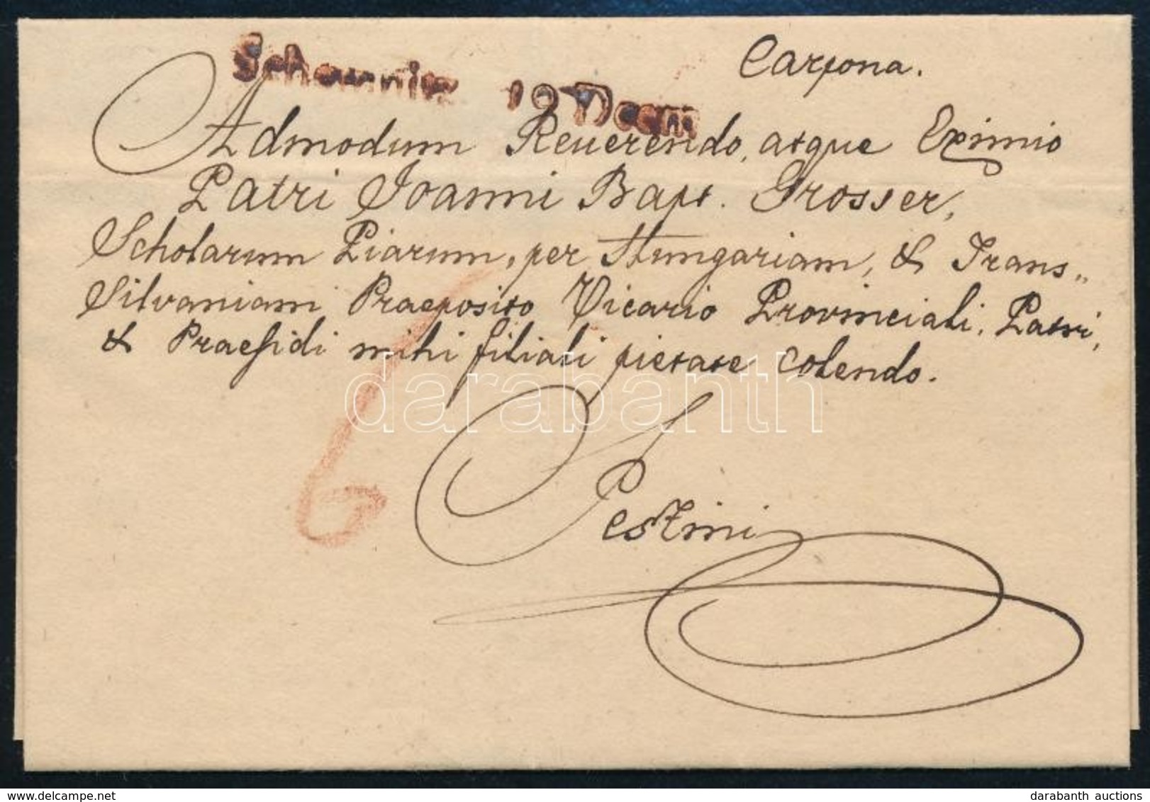 1831 Portós Levél / Unpaid Cover, Piros / Red 'Schemnitz' - 'PESTH' - Other & Unclassified