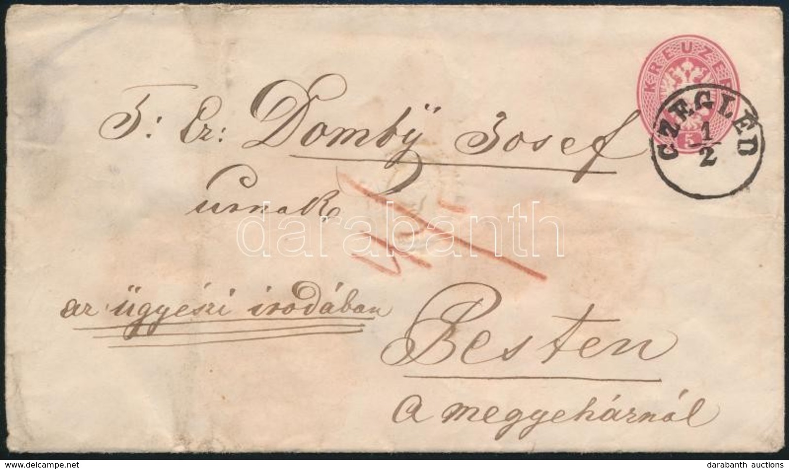 ~1863 5kr Díjjegyes Boríték 'CZEGLÉD' - 'PESTH Früh' - Autres & Non Classés