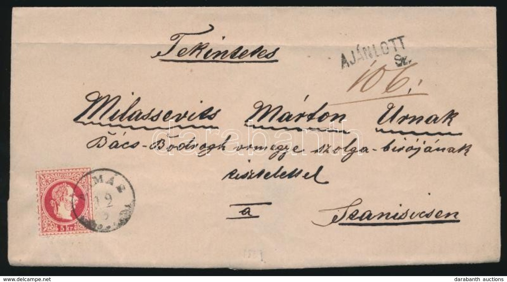 1869 5kr + ( A Hátoldalon) Bontásnál Eltépett 10kr Ajánlott Levélen / 5kr  + 10kr (on The Backside, Teared) On Registere - Other & Unclassified