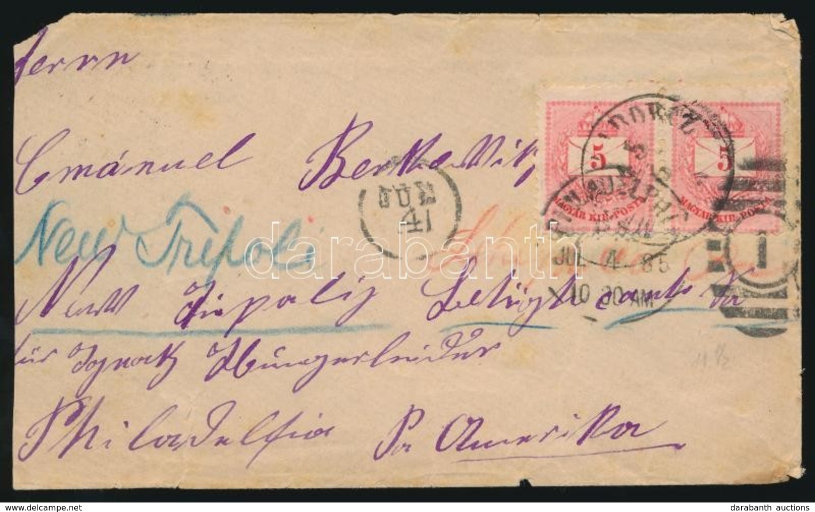 1885 Levél Az USA-ba / Cover To The USA 'MEZŐLABORCZ' - 'PHILADELPHIA' - Autres & Non Classés