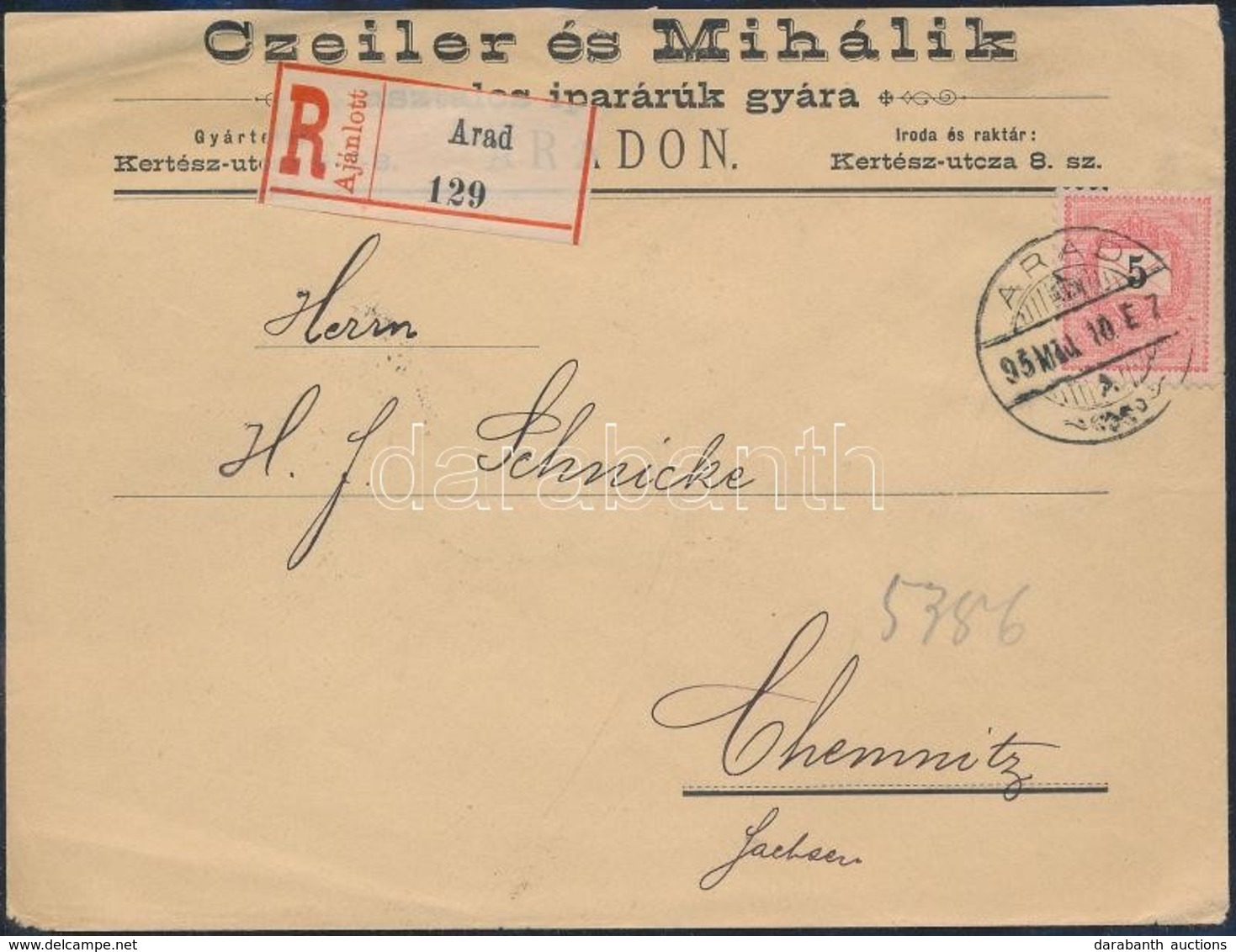 1895 3 X 5kr Ajánlott Levélen 'ARAD' - 'CHEMNITZ' - Autres & Non Classés