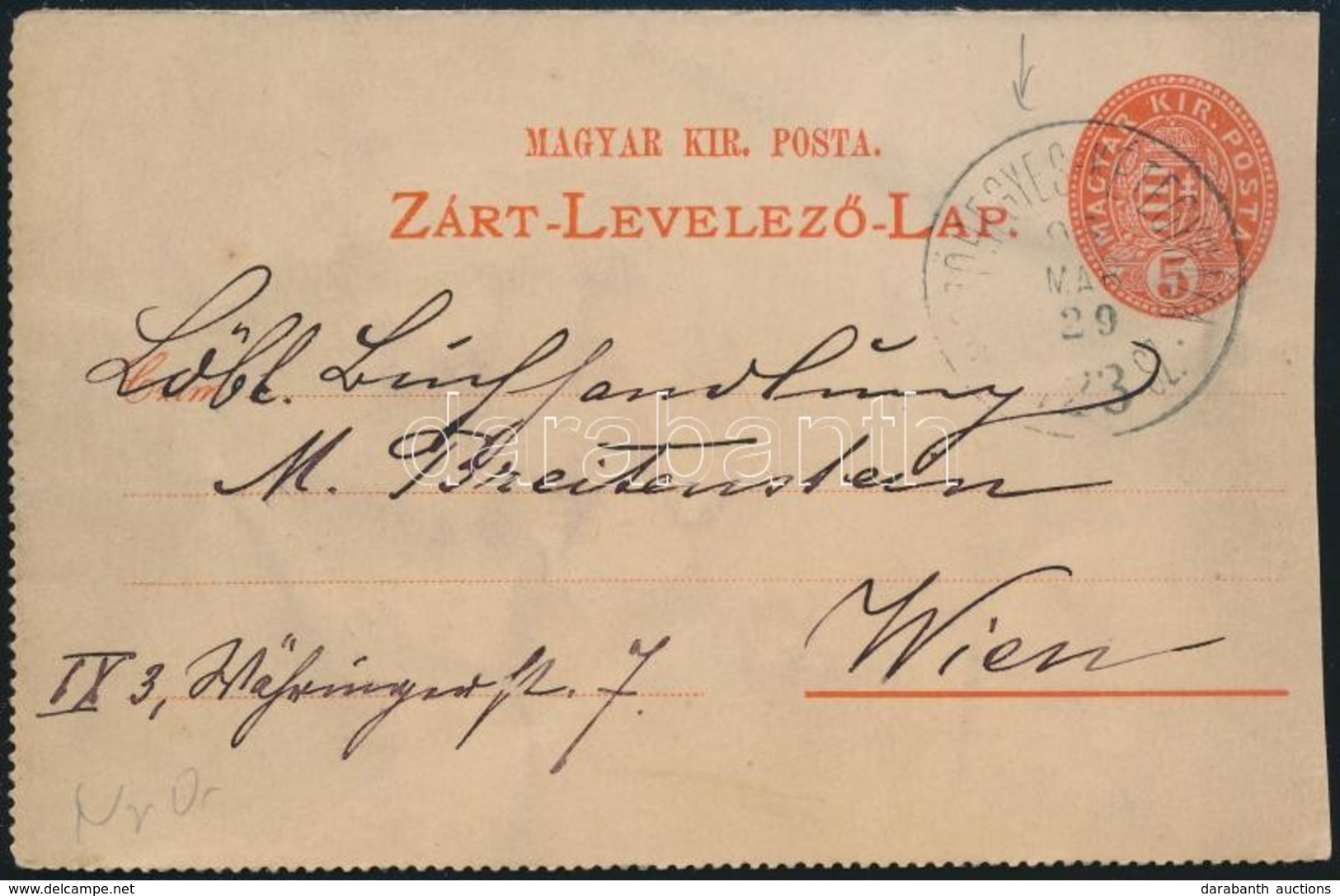 1895 Zárt Levelezőlap MEZŐHEGYES-KÉTEGYHÁZA 123. SZ. Mozgóposta Bélyegzéssel - Autres & Non Classés