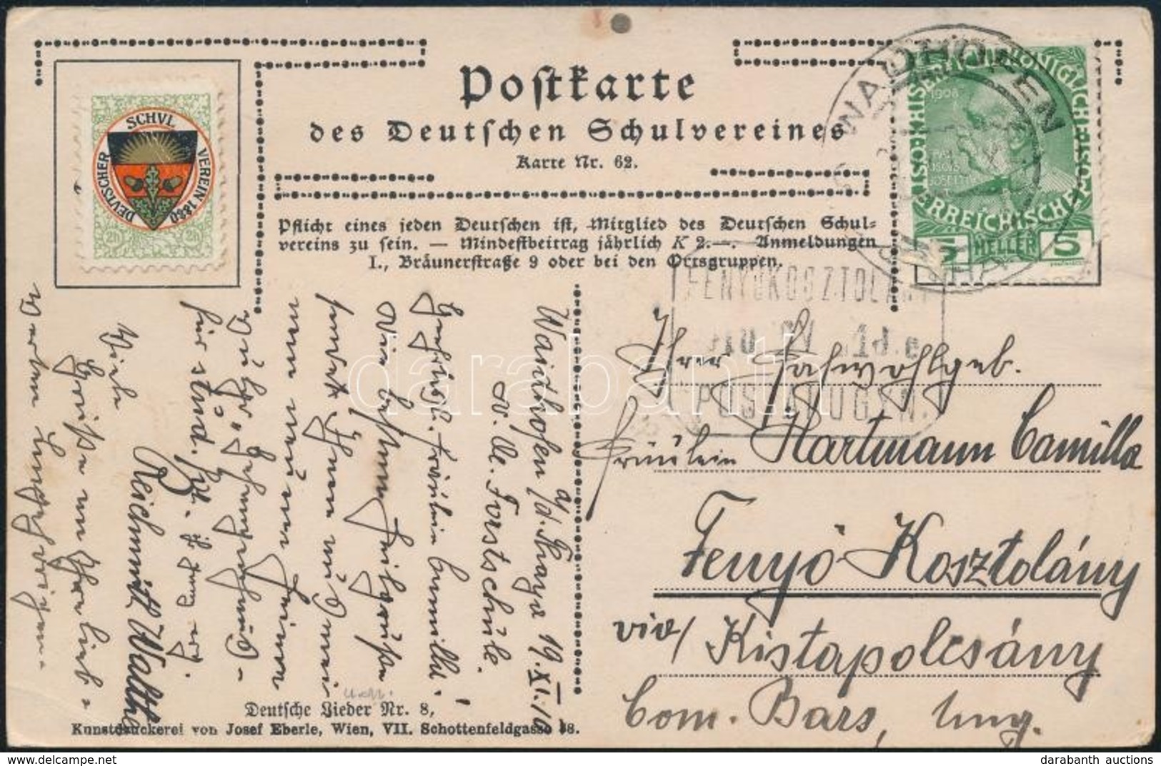 1910 Képeslap FENYŐKOSZTOLÁNY Postaügynökségi Bélyegzéssel - Autres & Non Classés