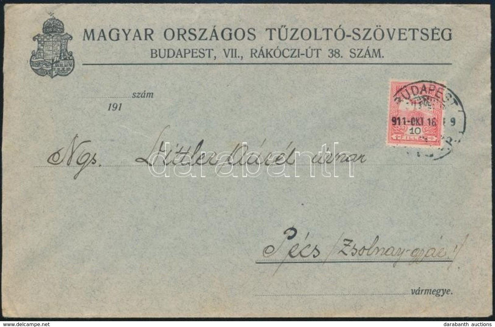 1911 Levél A Magyar Országos Tűzoltó-szövetségtől Küldve Pécsre, A Zsolnay Gyárba - Autres & Non Classés