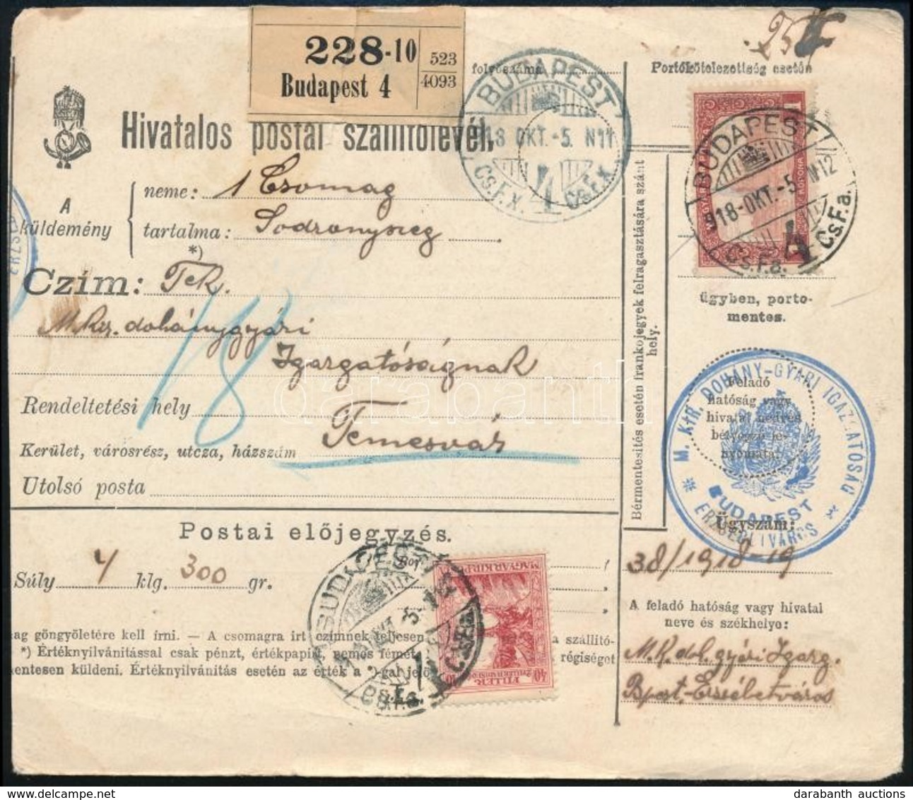 1918 Hivatalos Postai Szállítólevél - Other & Unclassified