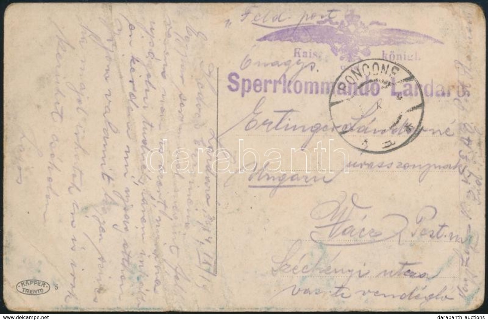 ~1914 Tábori Posta Képeslap 'Kais. Und Königl. Sperrkommando Lardaro' (hajtott / Folded) - Other & Unclassified