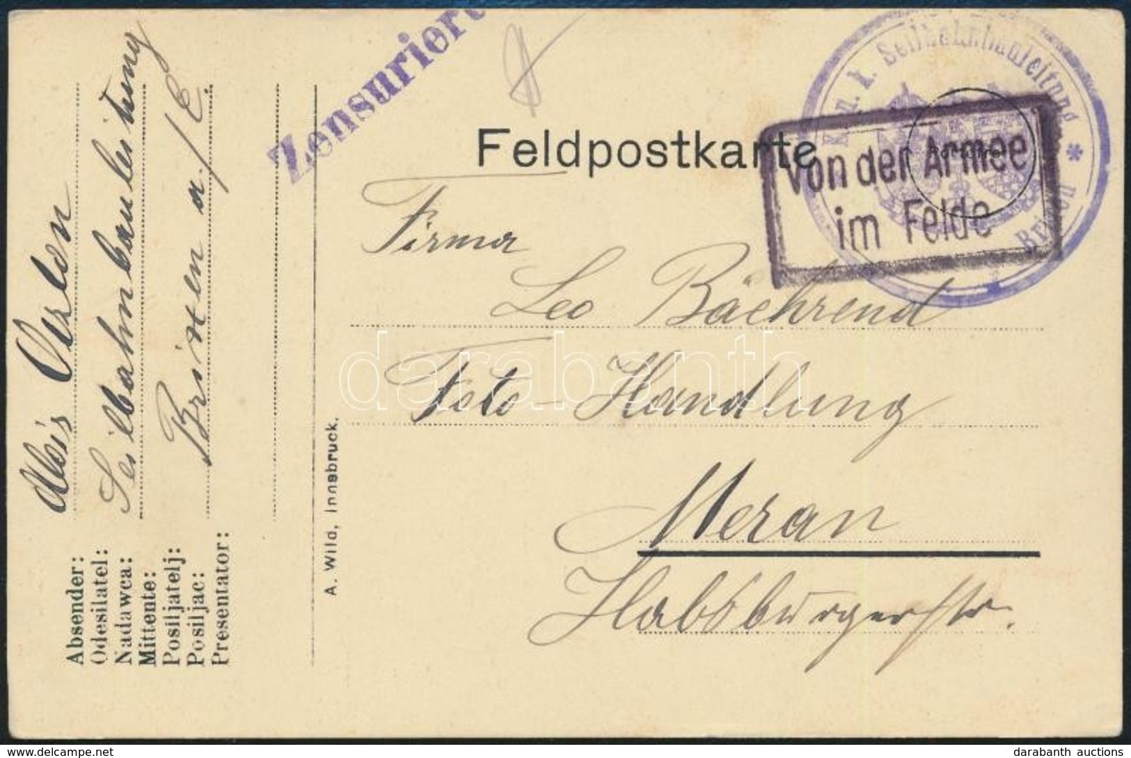 1917 Tábori Posta Levelezőlap 'K.u.K. Seilbahnbauleitung Brixen' - Other & Unclassified