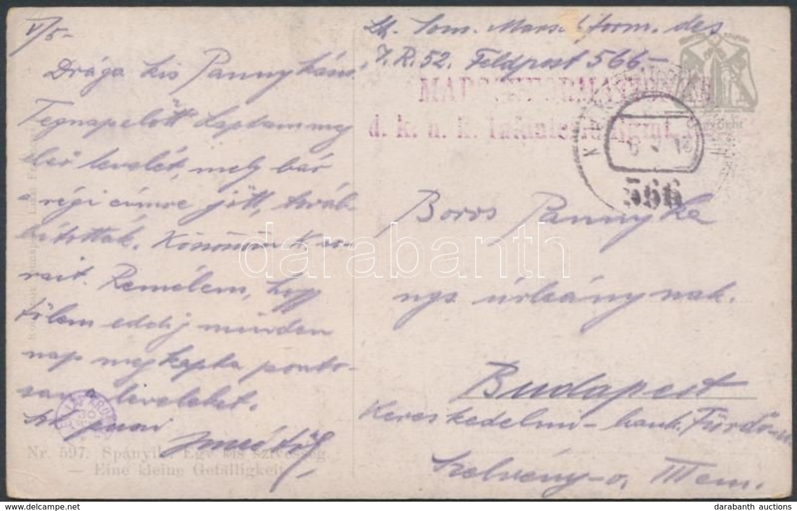 1918 Tábori Posta Képeslap / Field Postcard 'MARSCHFORMATIONEN D.k.u.k. Infanterie Rgmt. No.52.' + 'FP 566' - Andere & Zonder Classificatie