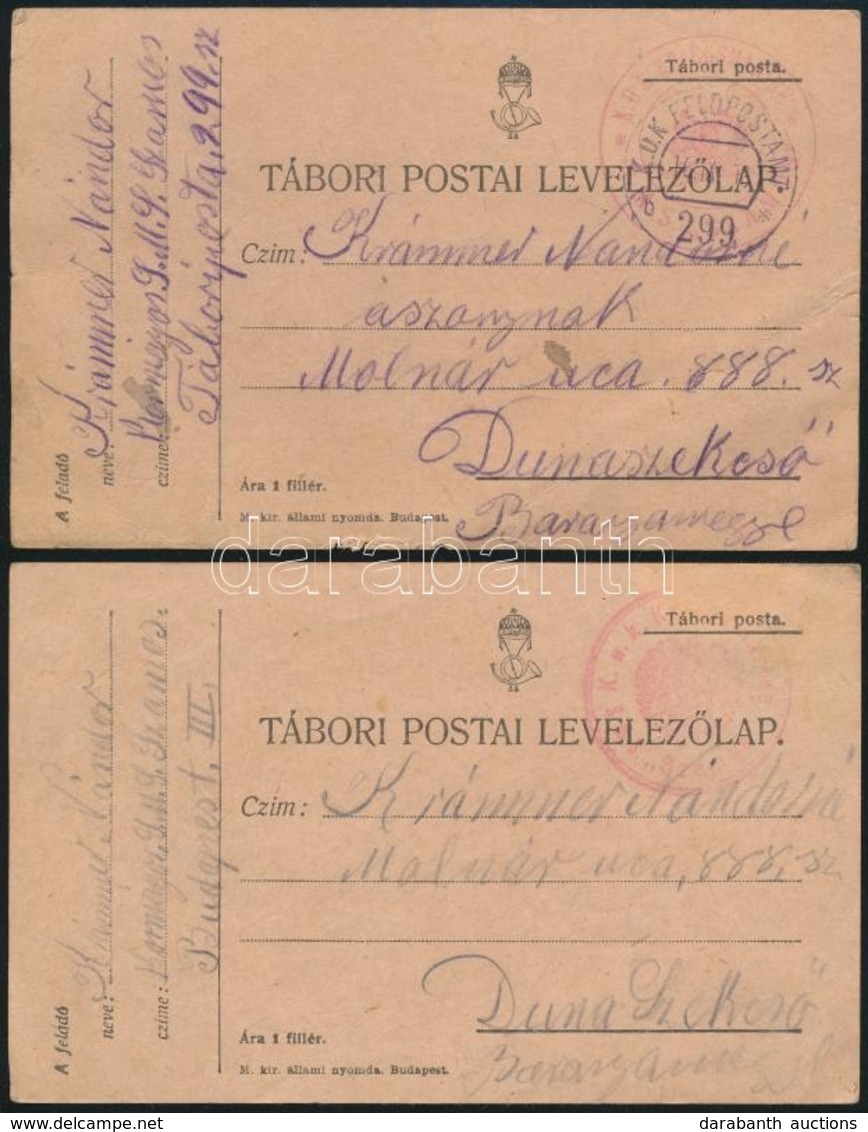 1916 2 Db Tábori Levelezőlap Különböző 'S.M.S. SZAMOS' Dunai Monitor Bélyegzéssel - Autres & Non Classés