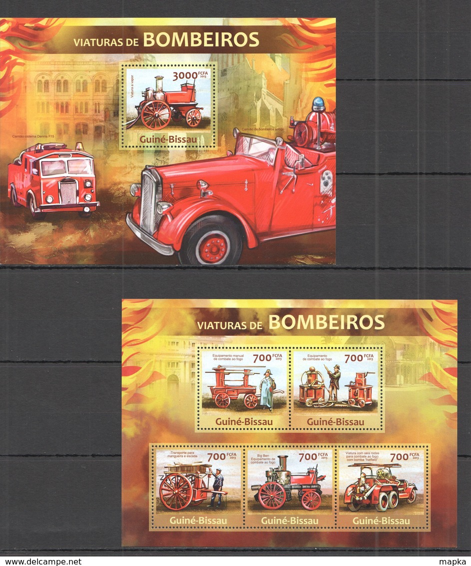 VV763 2013 GUINE GUINEA-BISSAU TRANSPORT FIRE TRUCKS VIATURAS DE BOMBERIOS KB+BL MNH - Camion