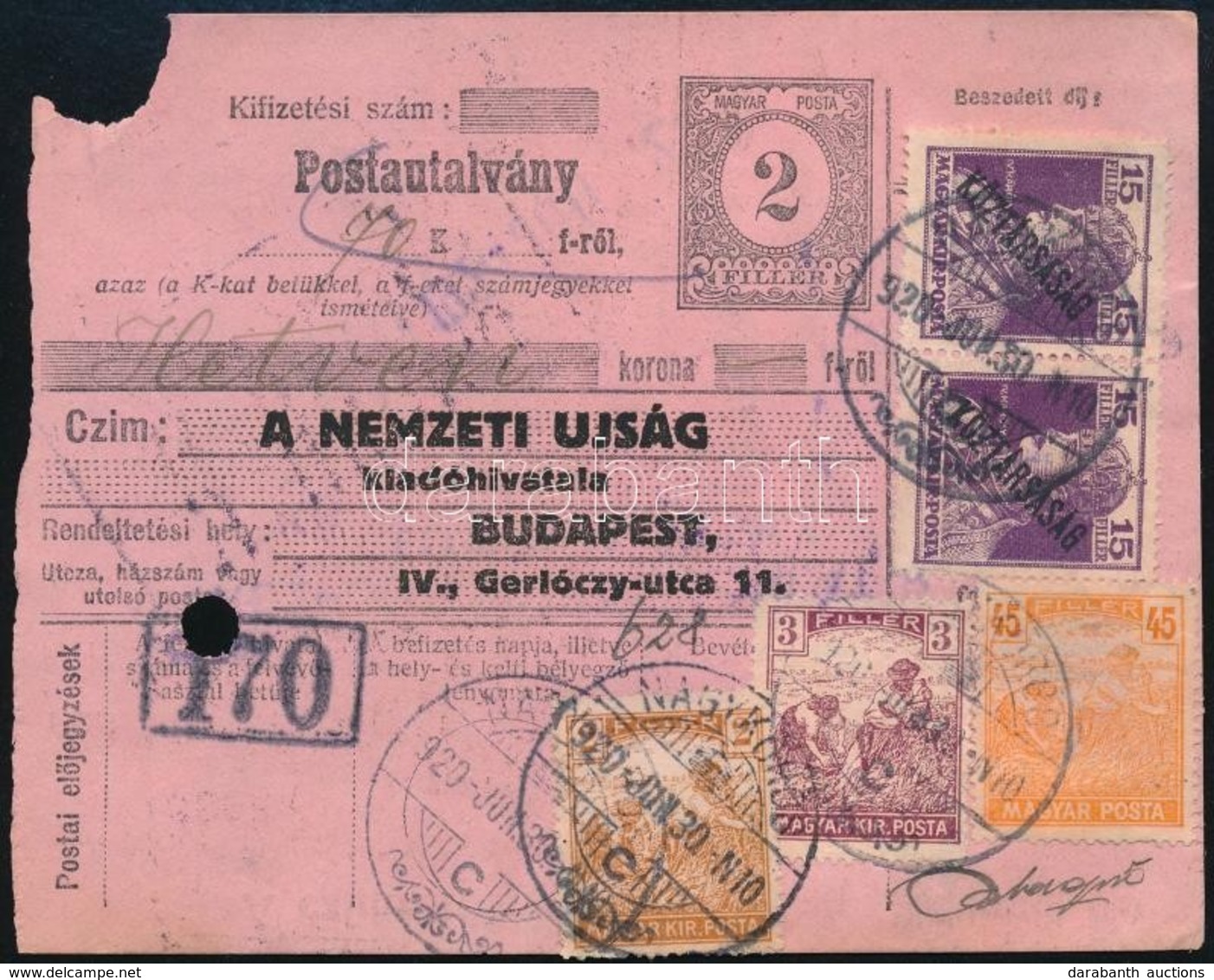 1920 Postautalvány 5 Bélyeges Bérmentesítéssel - Other & Unclassified