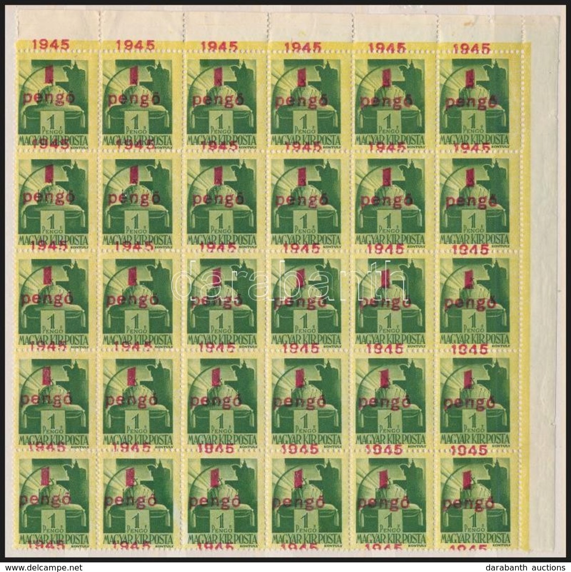 ** 1945 Kisegítő Bélyegek 1P/1P 30-as Tömb, Bélyegképből Kicsúszott Felülnyomás - Other & Unclassified