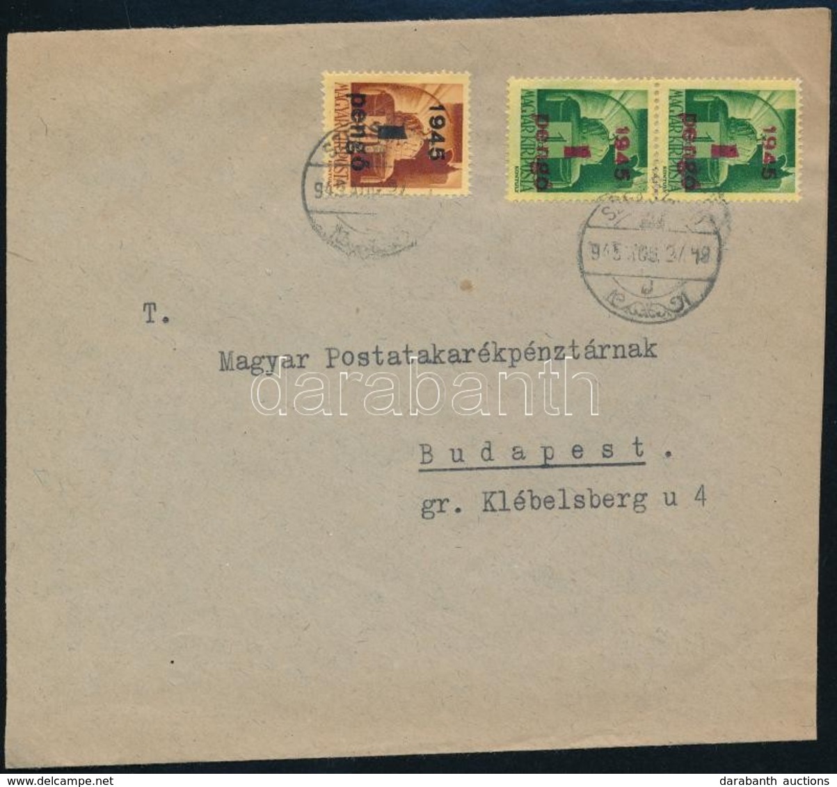 1945 (2. Díjszabás) Távolsági Levél Kisegítő 2 X 1P/1P + 1P/20f Bérmentesítéssel - Other & Unclassified