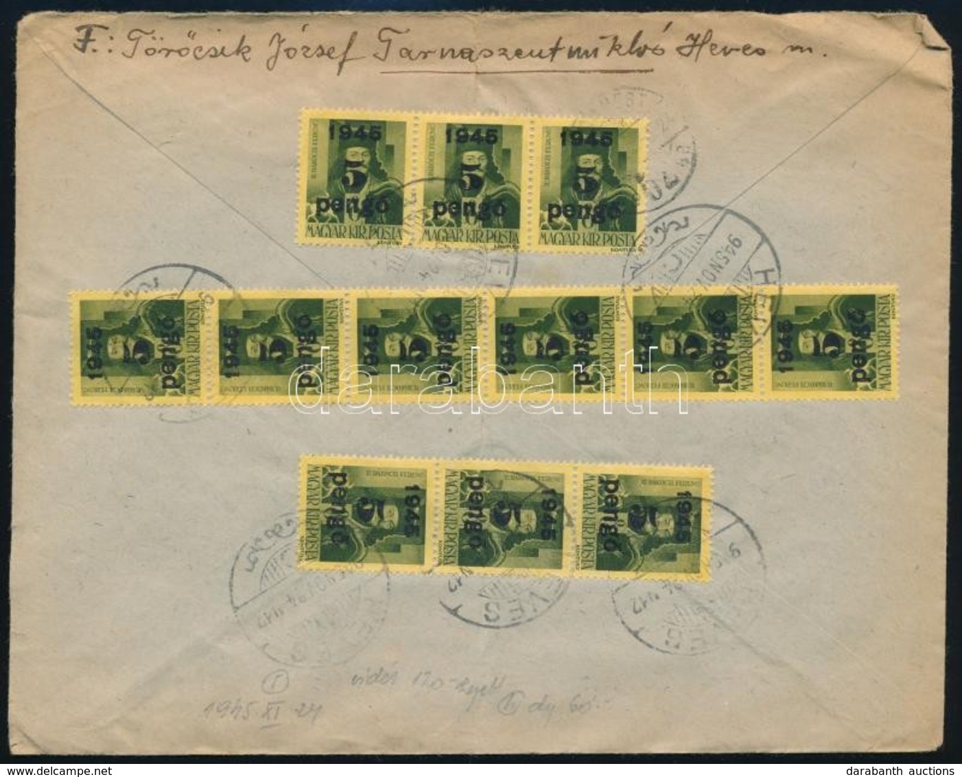 1945 (5. Díjszabás) Távolsági Levél Kisegítő 12 X 5P/8f Bérmentesítéssel - Andere & Zonder Classificatie