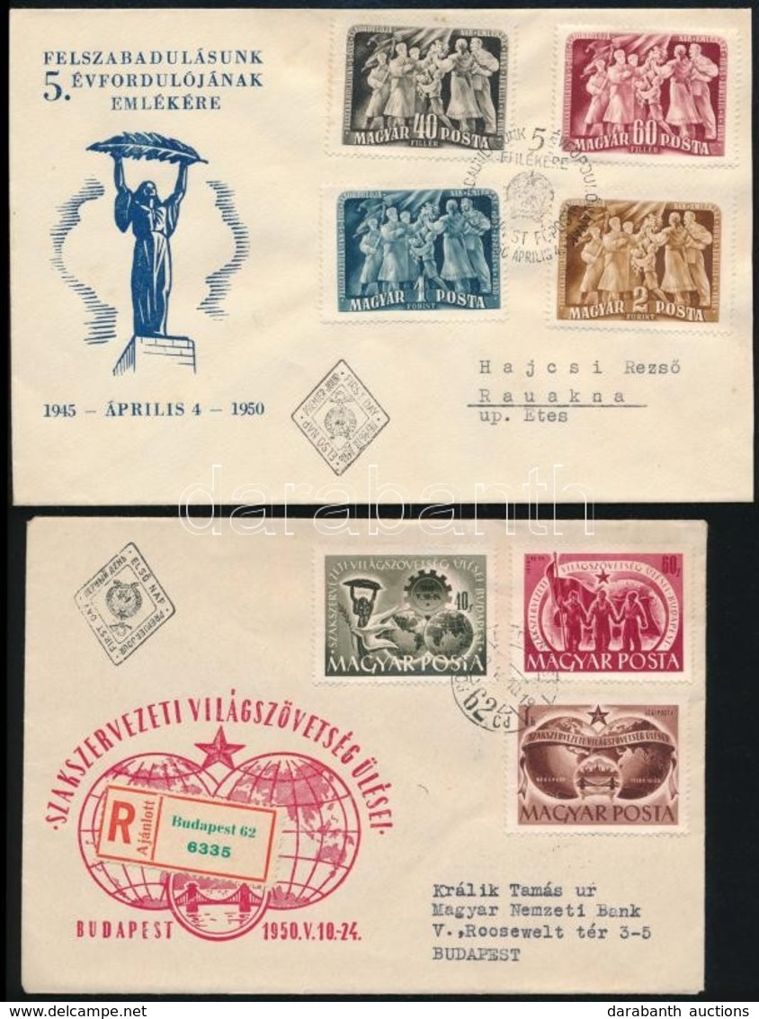 1950 Felszabadulás FDC + Szakszervezeti Világszövetség ülése FDC Levélzáróval - Autres & Non Classés