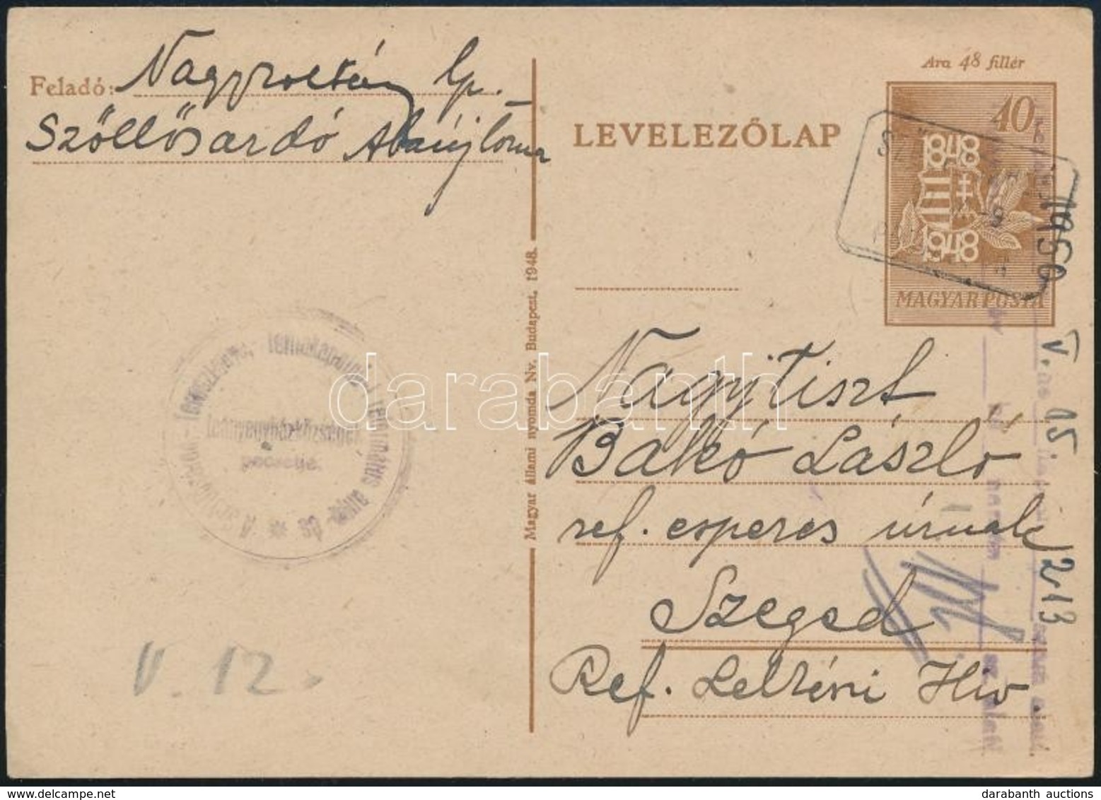1950 Levelezőlap SZŐLLŐSARDÓ Postaügynökségi Bélyegzéssel - Autres & Non Classés