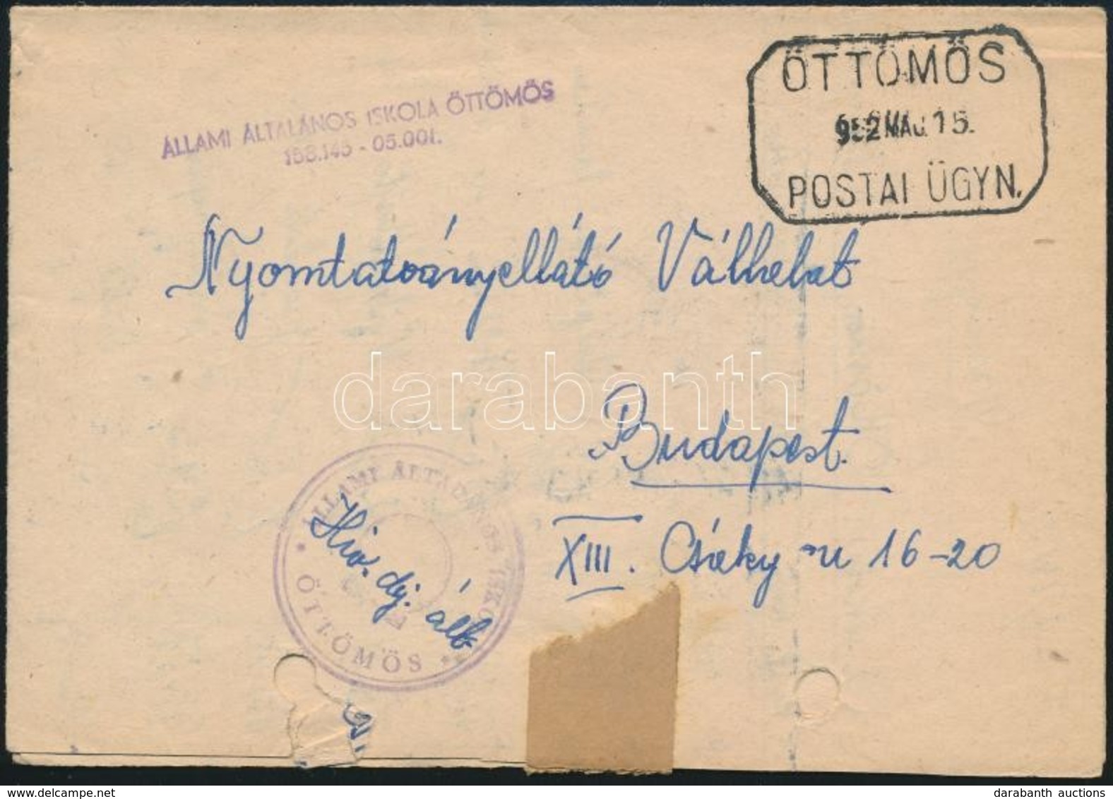 1952 Levél ÖTTÖMÖS Postaügynökségi Bélyegzéssel - Autres & Non Classés