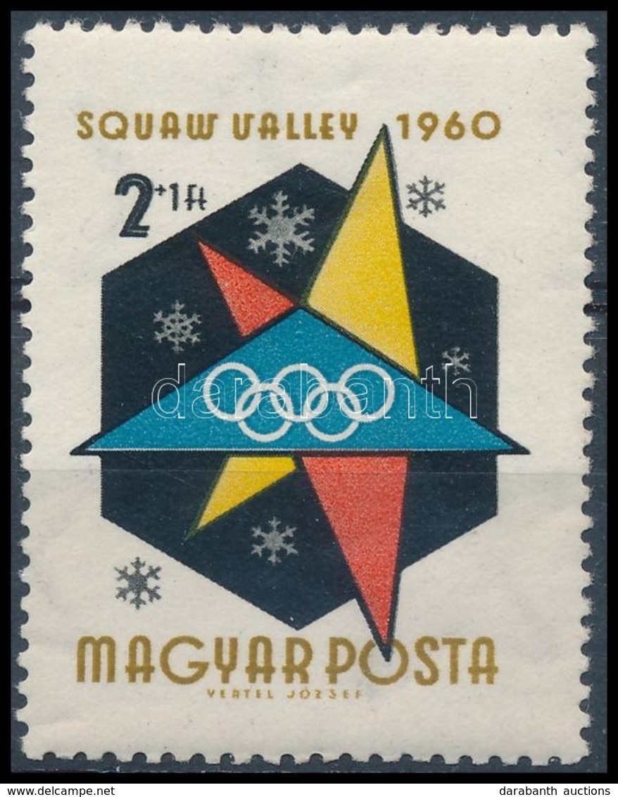 ** 1960 Téli Olimpia 2Ft, Kék Színeltolódás Miatt Fehér Csík A Kék Háromszög Alján - Other & Unclassified