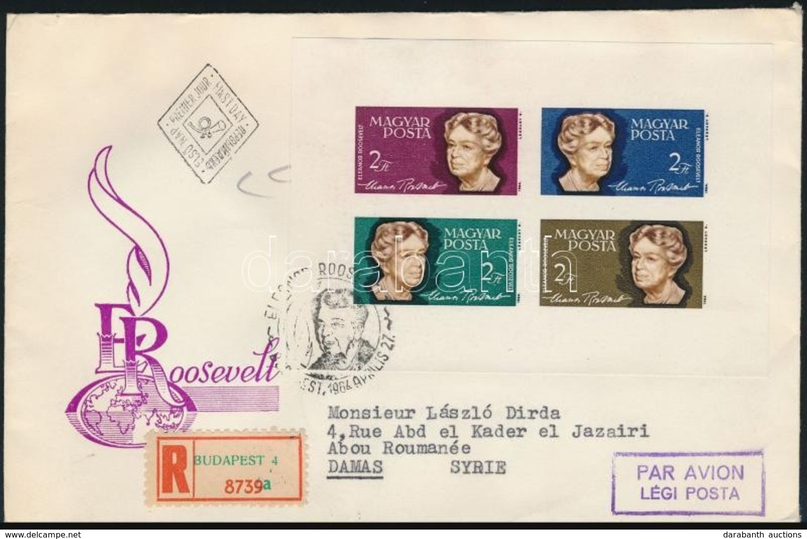 1964 Eleanor Roosevelt Vágott Blokk Ajánlott Légi FDC-n - Autres & Non Classés