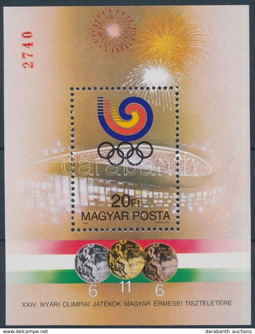 ** 1988 Olimpiai érmesek Blokk Hátoldalán A MAGYAR POST AJÁNDÉKA Felirat - Autres & Non Classés