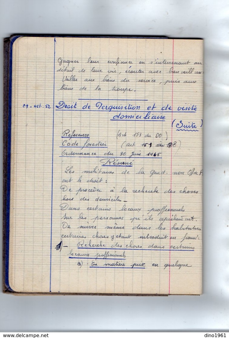 VP14.944 - MILITARIA - Manuscrit de 90 pages - Service dans la Gendarmerie - Elève Garde : FOULQUIER André