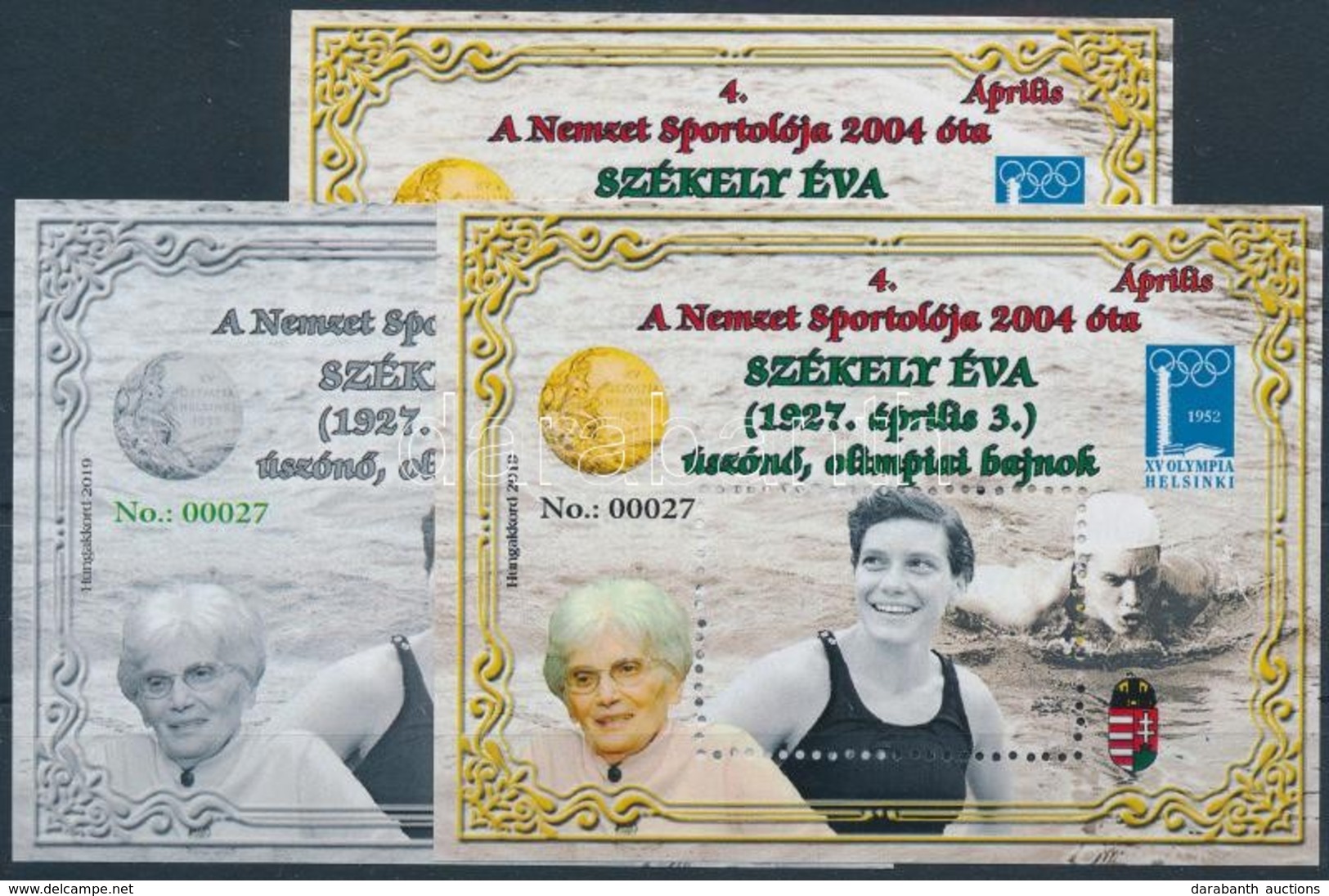 ** 2019 Szekely Éva úszó Olimpiai Bajnok 3 Db-os Emlékív Garnitúra Azonos 00027 Sorszámmal - Other & Unclassified