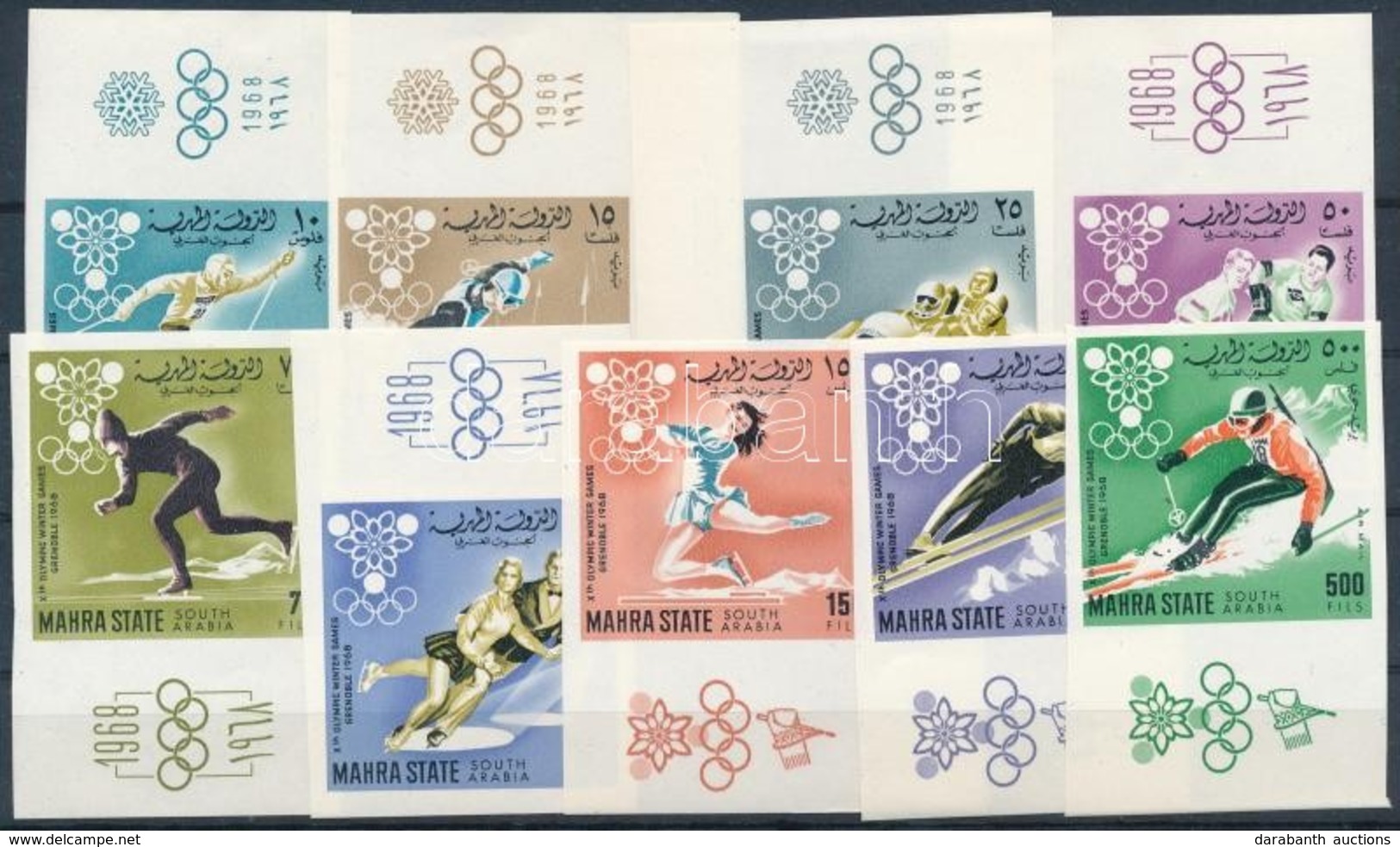 ** 1967 Téli Olimpiai Játékok Vágott Sor ívszéli és ívsarki értékekkel, ívszéli ötkarikás Nyomat Mi 39-47 - Autres & Non Classés