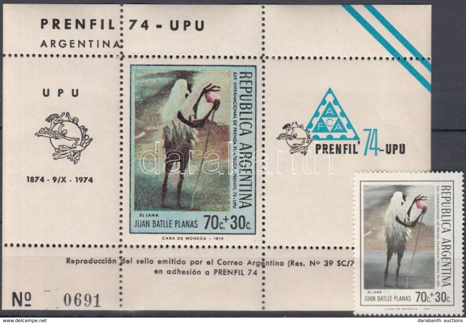 ** 1974 Mi 1173 + 100 éves Az UPU - PRENFIL Bélyegkiállítás Blokk - Autres & Non Classés