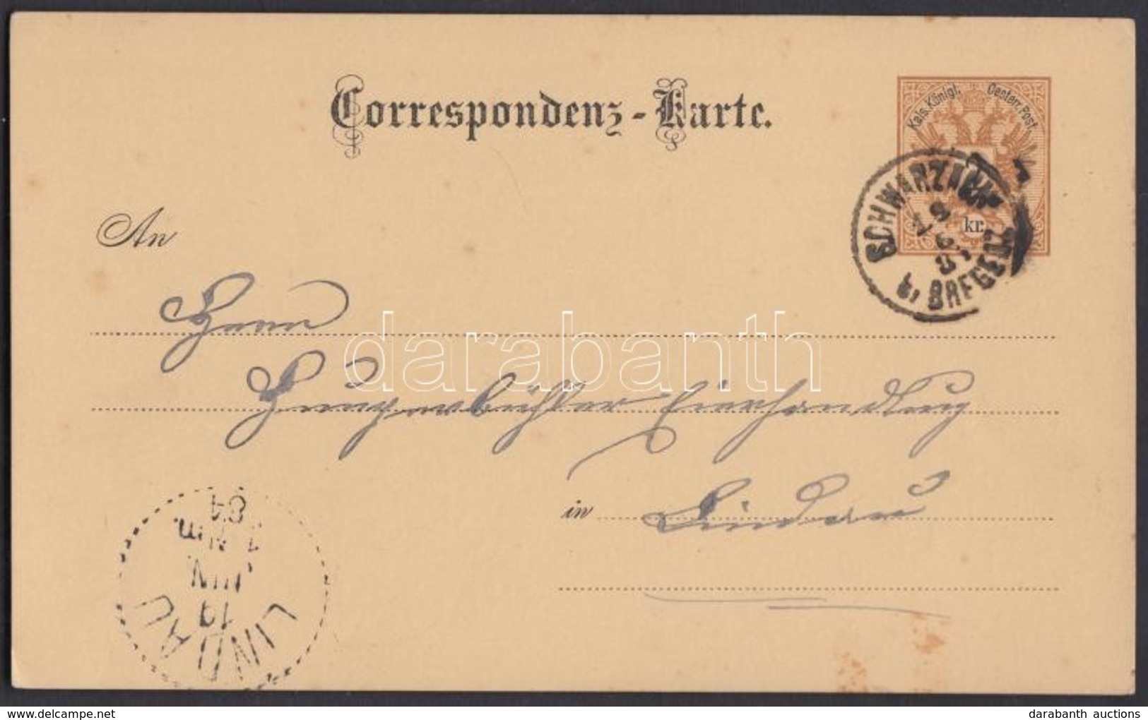 1884 Díjjegyes Levelezőlap / PS-card 'SCHWARZACH B. BREGENZ' - 'LINDAU' - Other & Unclassified