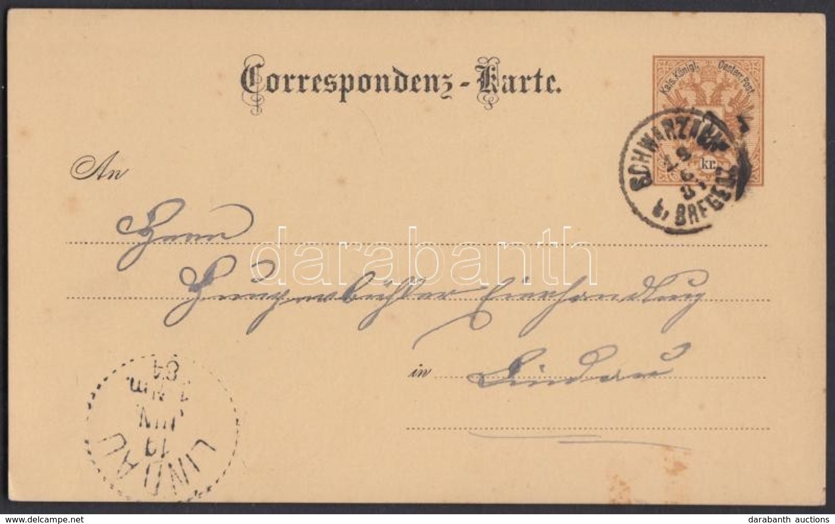 1884 Díjjegyes Levelezőlap / PS-card 'SCHWARZACH B. BREGENZ' - 'LINDAU' - Autres & Non Classés