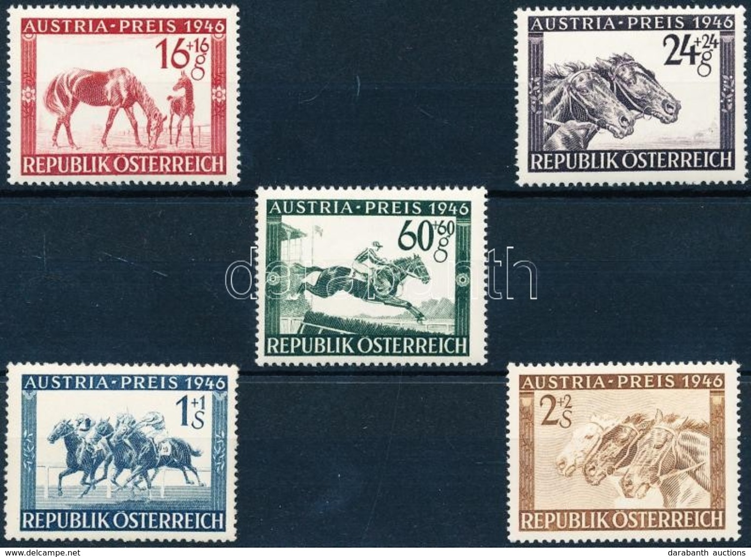 ** 1946 Lóverseny: Osztrák Nagydíj Sor Mi 785-789 - Andere & Zonder Classificatie